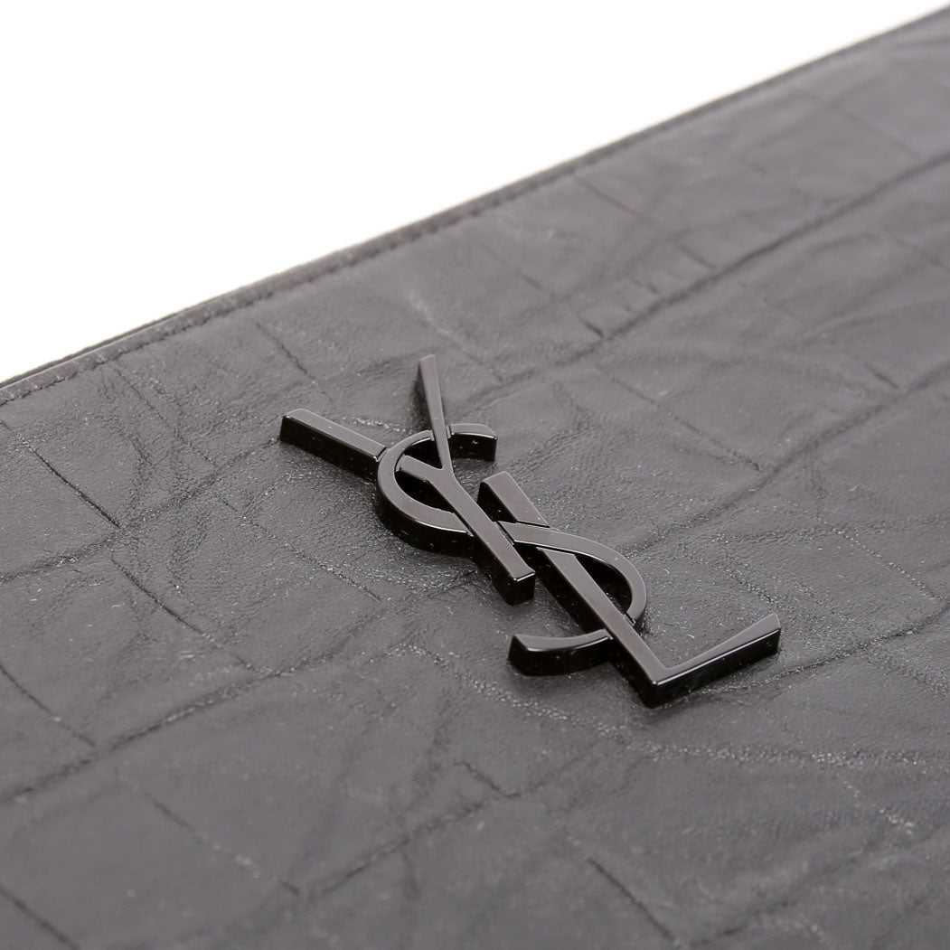 453249 Cassandre Crocodile Embossed Zipped Pouch Black