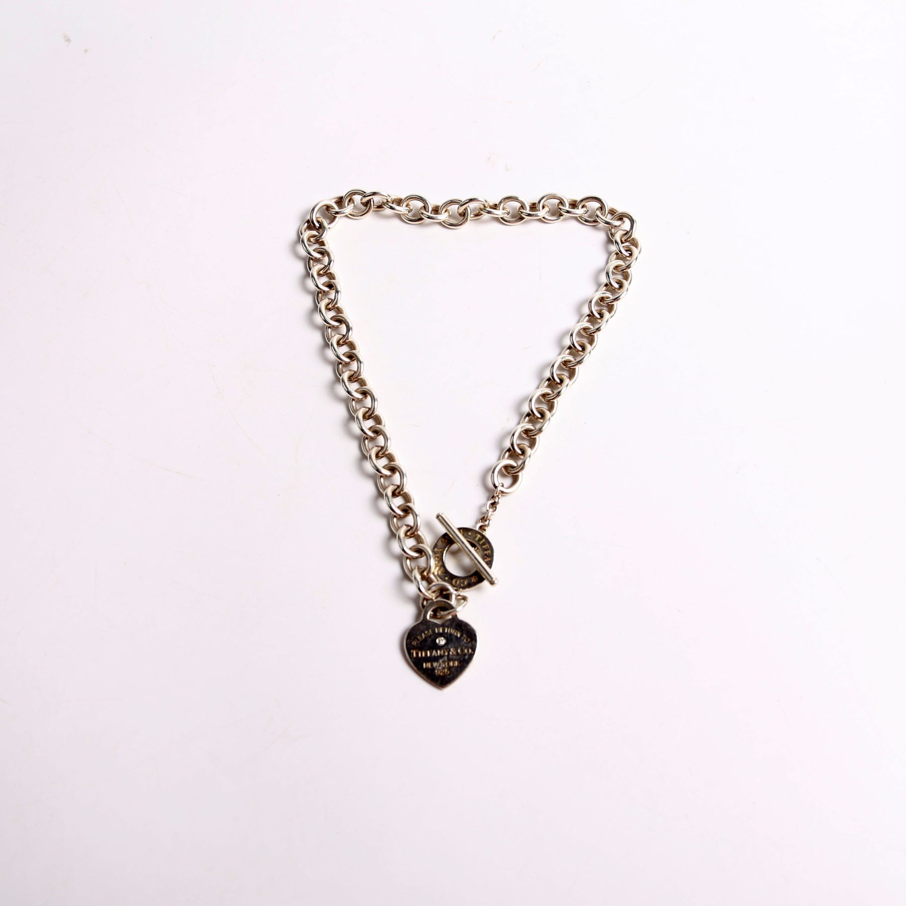 Please Return Heart Toggle Choker W/ Diamonds 925