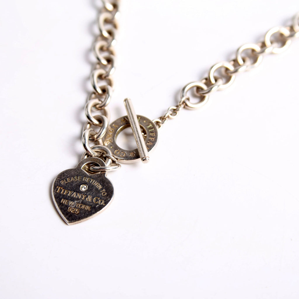 Please Return Heart Toggle Choker W/ Diamonds 925