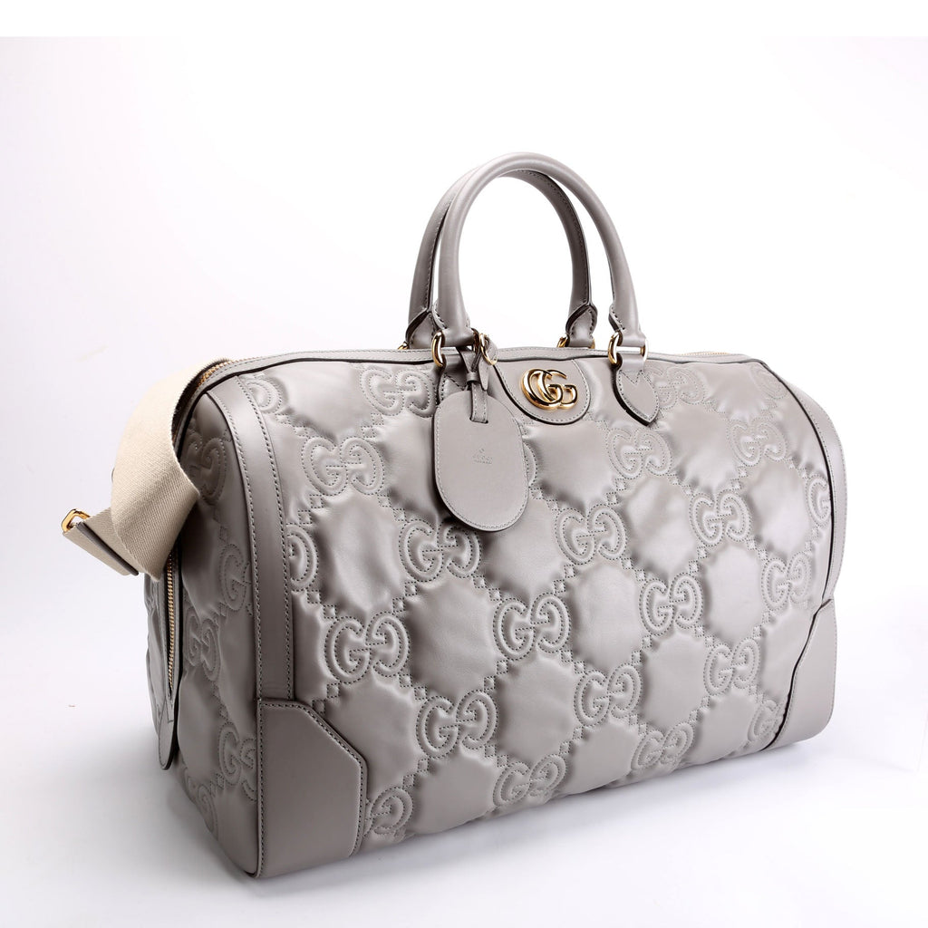 700762 GG Matelasse Calfskin Duffle Medium Gray