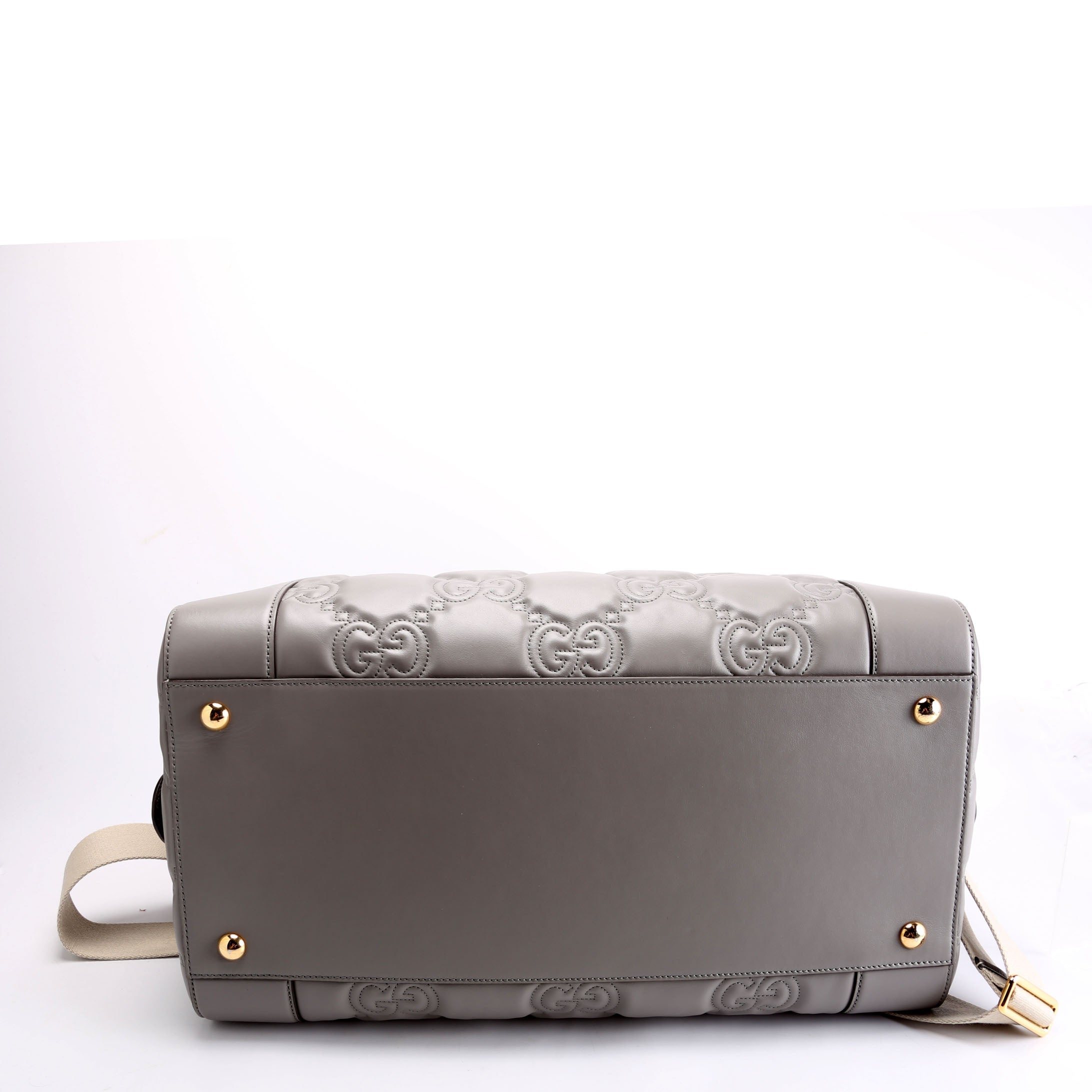 700762 GG Matelasse Calfskin Duffle Medium Gray