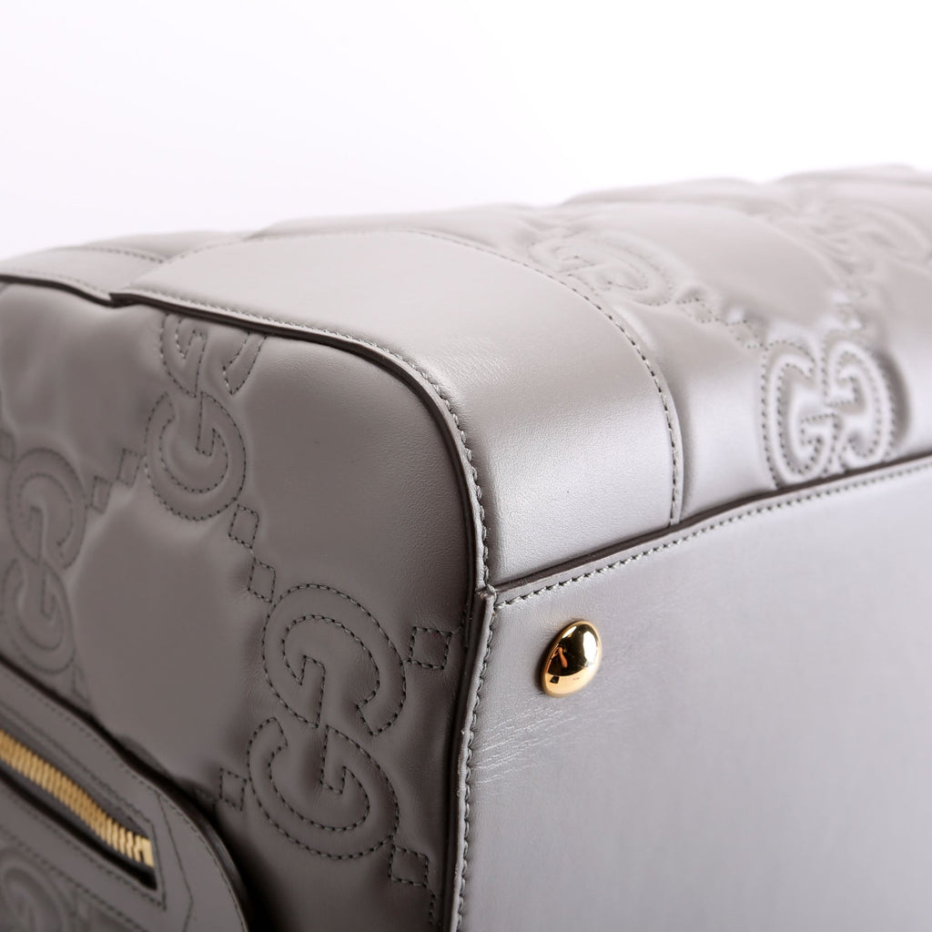 700762 GG Matelasse Calfskin Duffle Medium Gray
