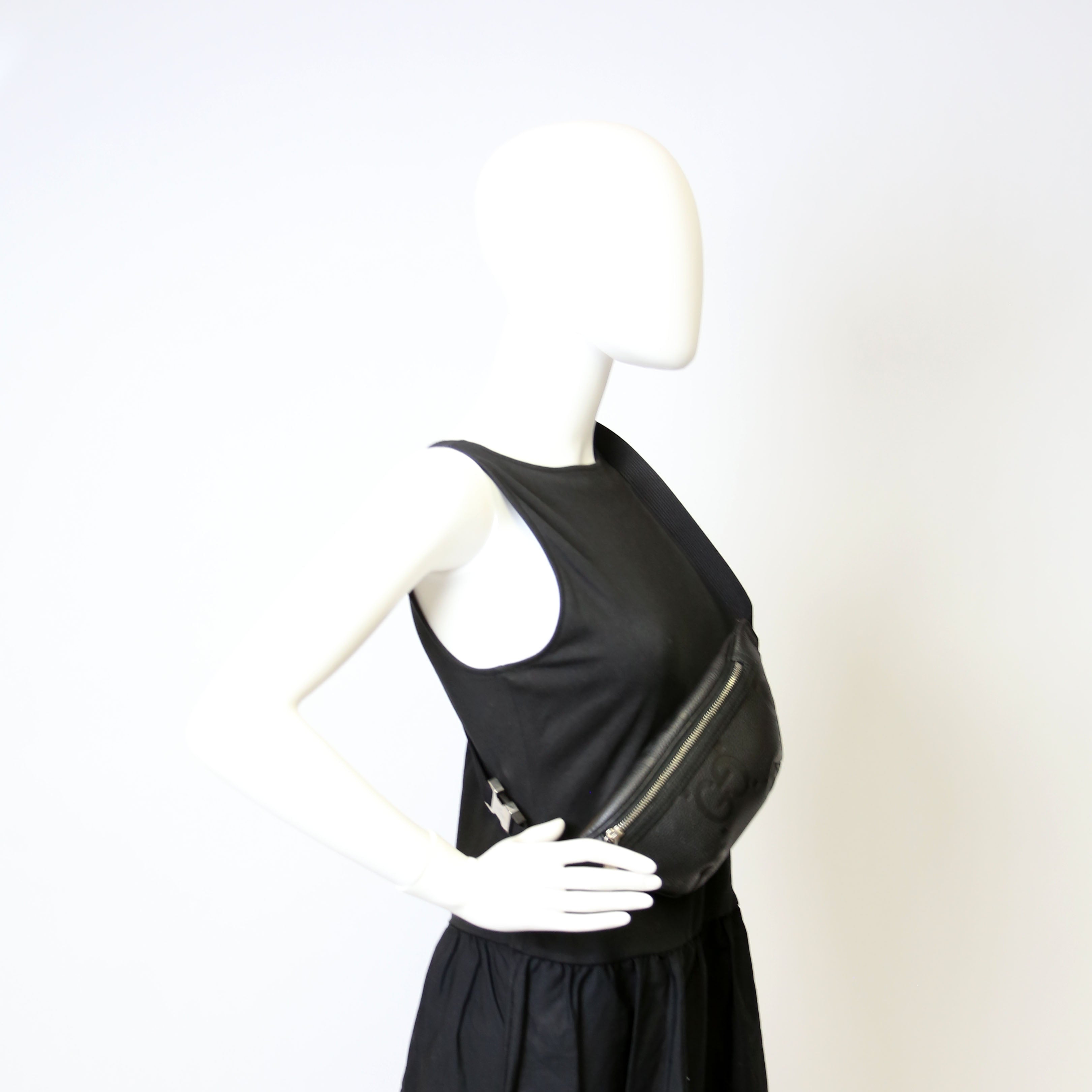 658582 GG Embossed Belt Bag Black