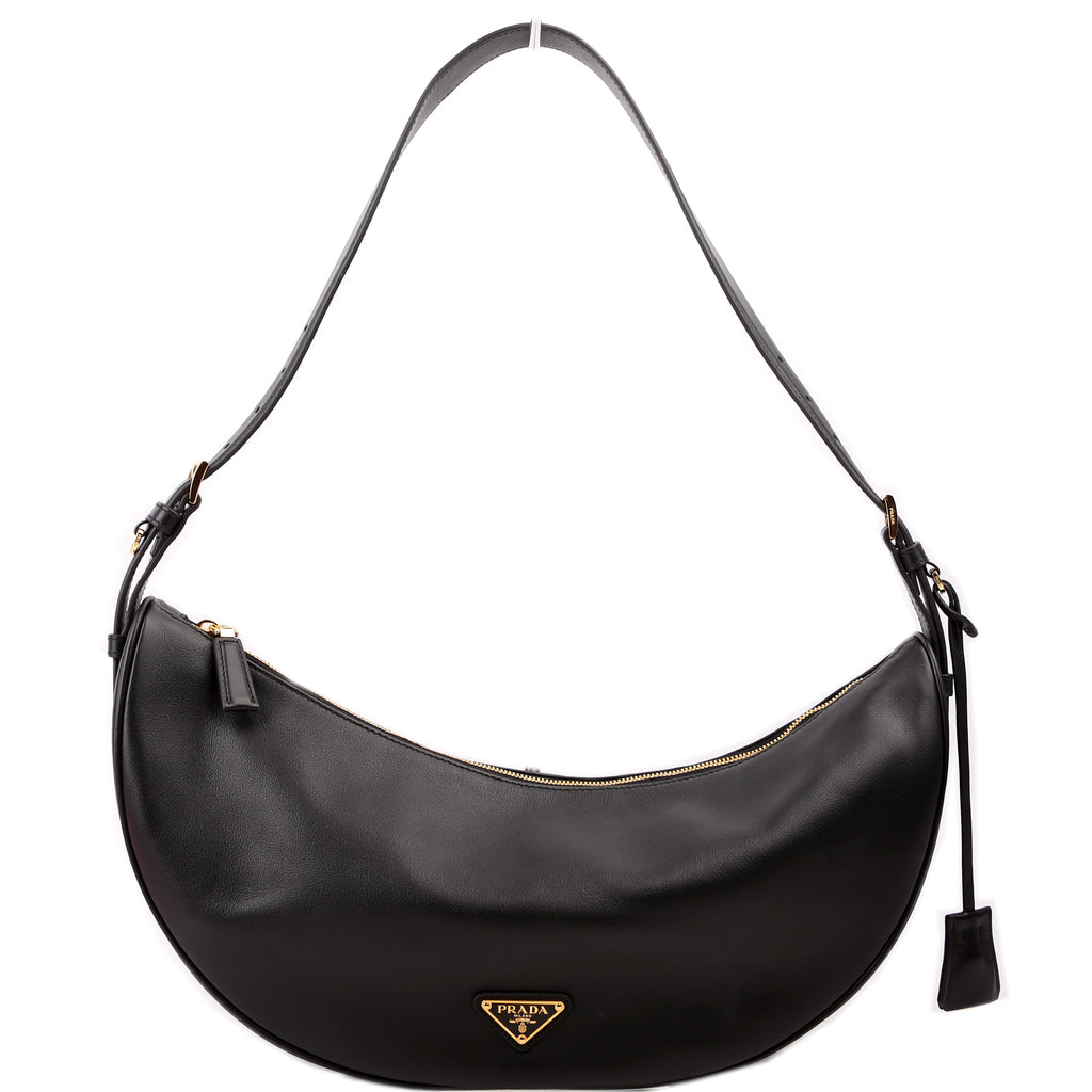 Prada Demi-Lune Calfskin Shoulder Bag Large Black
