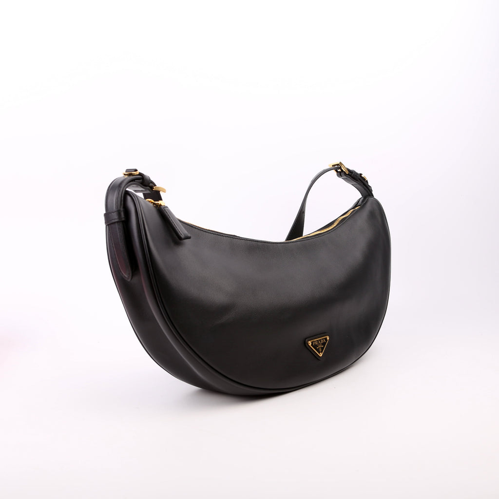Prada Demi-Lune Calfskin Shoulder Bag Large Black