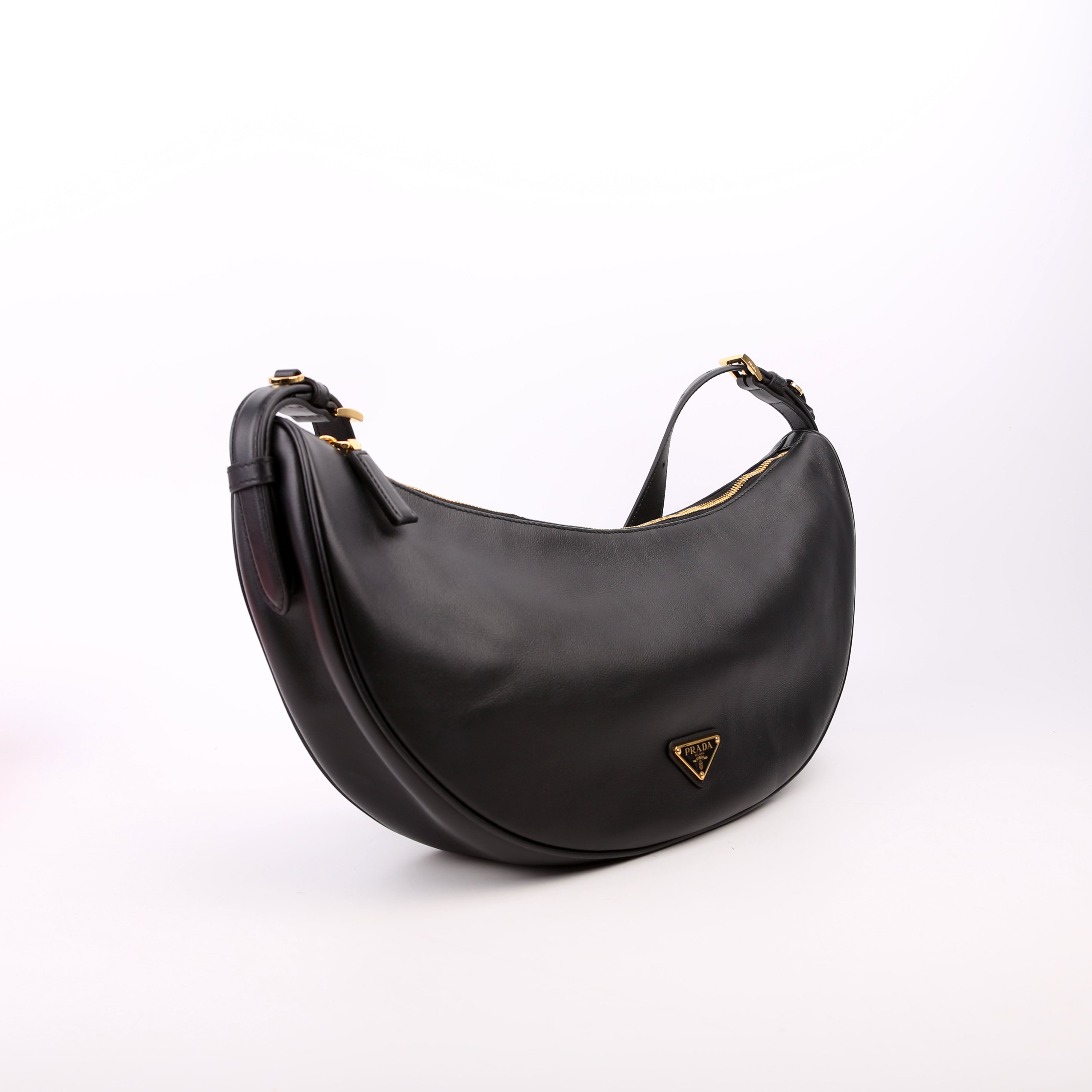 Prada Demi-Lune Calfskin Shoulder Bag Large Black