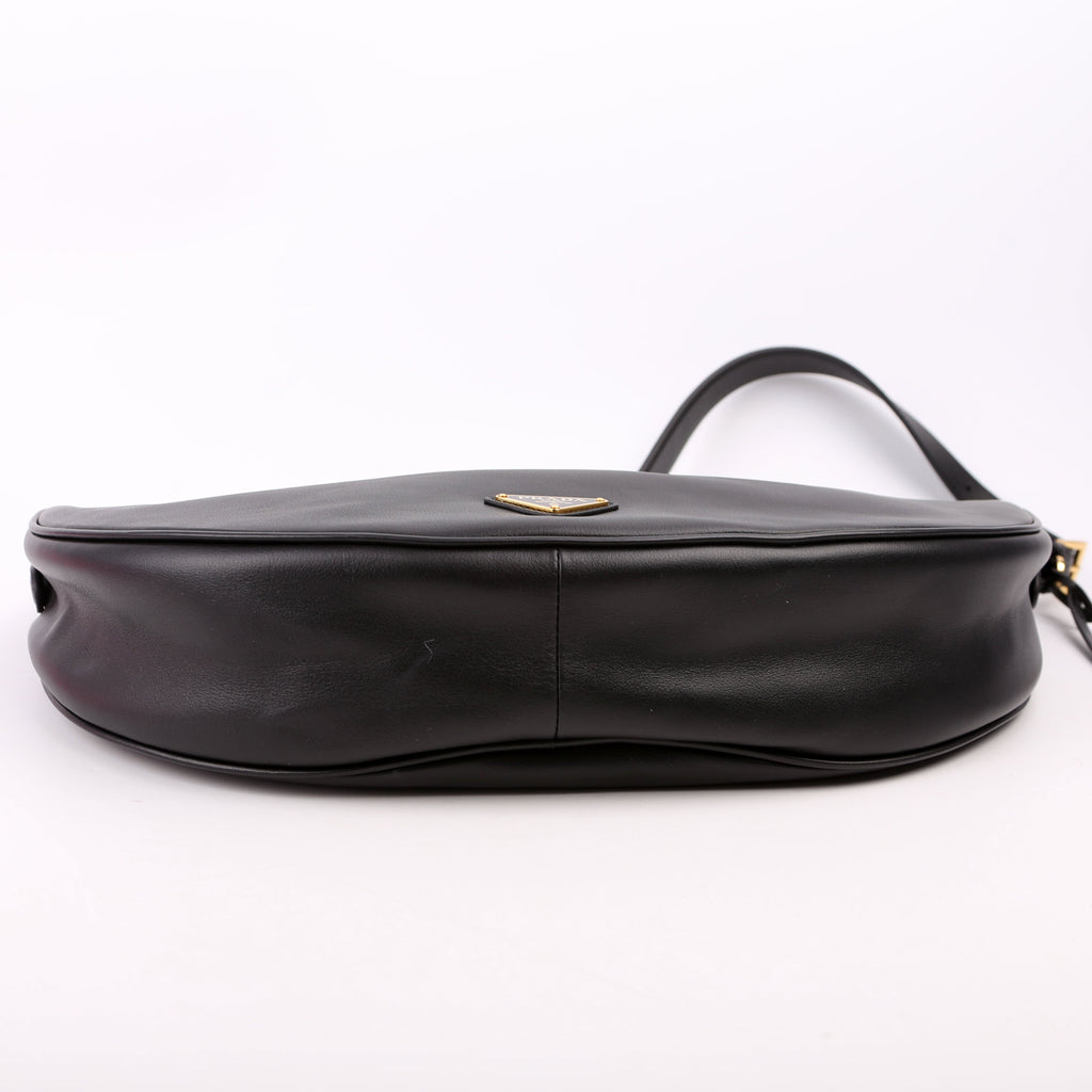 Prada Demi-Lune Calfskin Shoulder Bag Large Black
