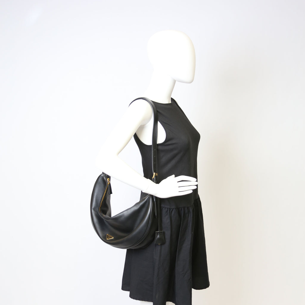 Prada Demi-Lune Calfskin Shoulder Bag Large Black