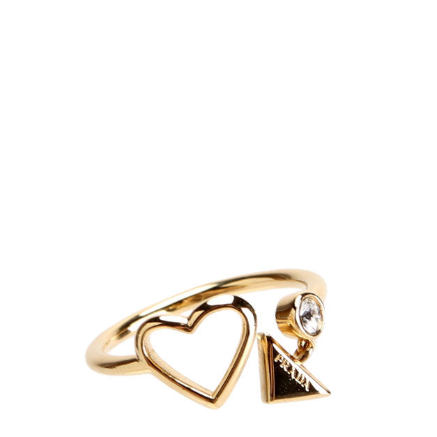 Triangle Logo Heart Crystal Ring Size 6.5 Gold
