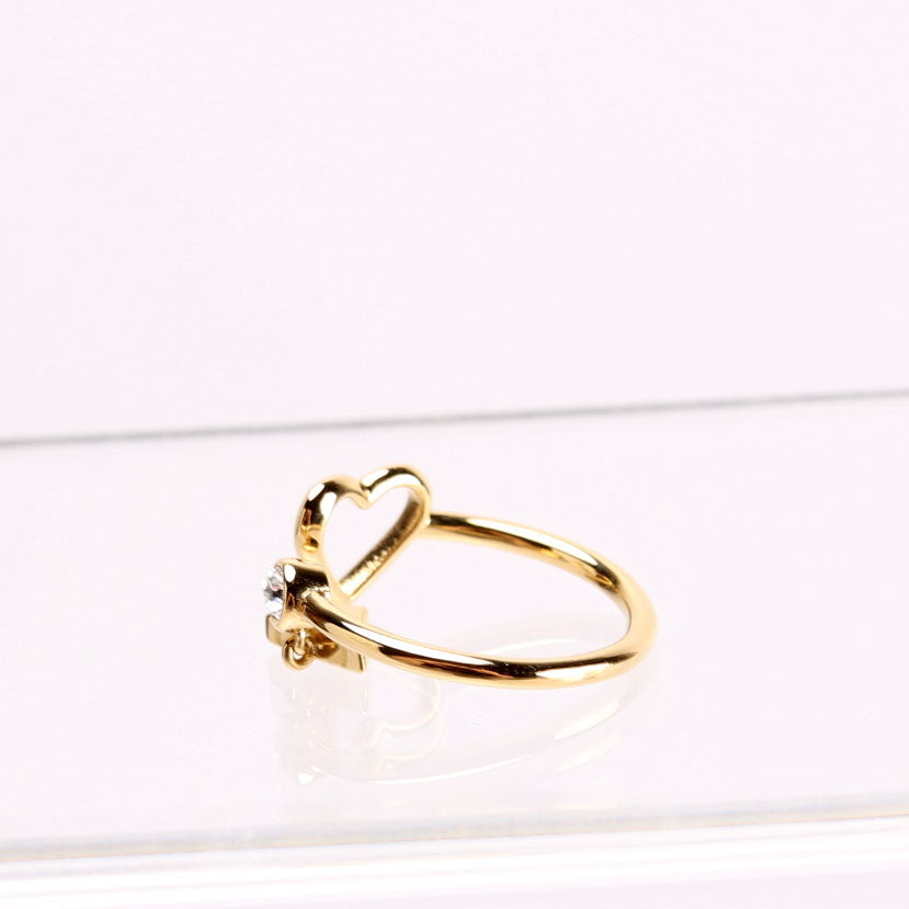 Triangle Logo Heart Crystal Ring Size 6.5 Gold