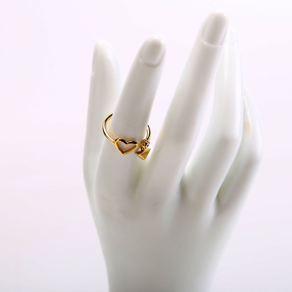 Triangle Logo Heart Crystal Ring Size 6.5 Gold