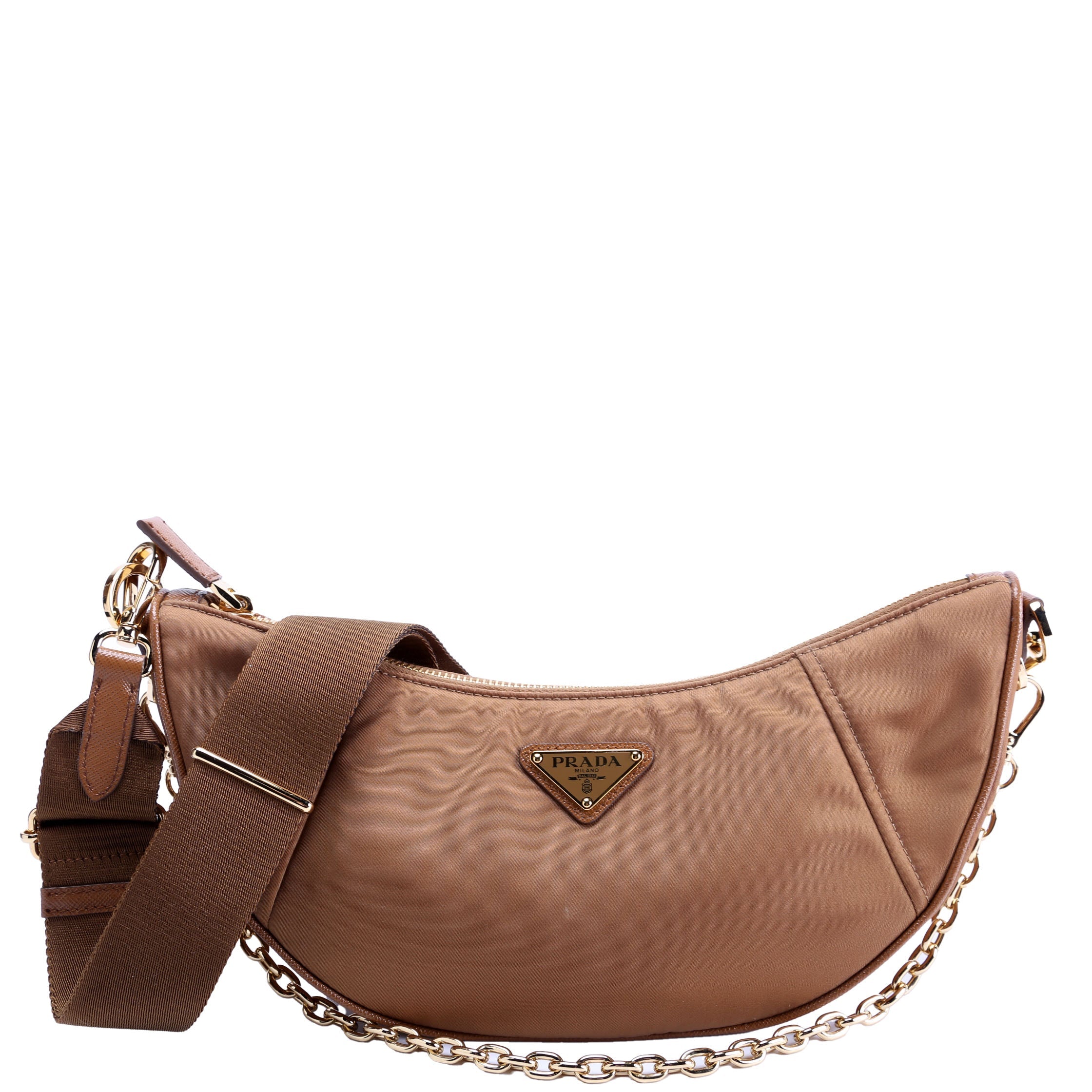 Prada 1BH222 Demi-Lune Re-Nylon Shoulder Tan