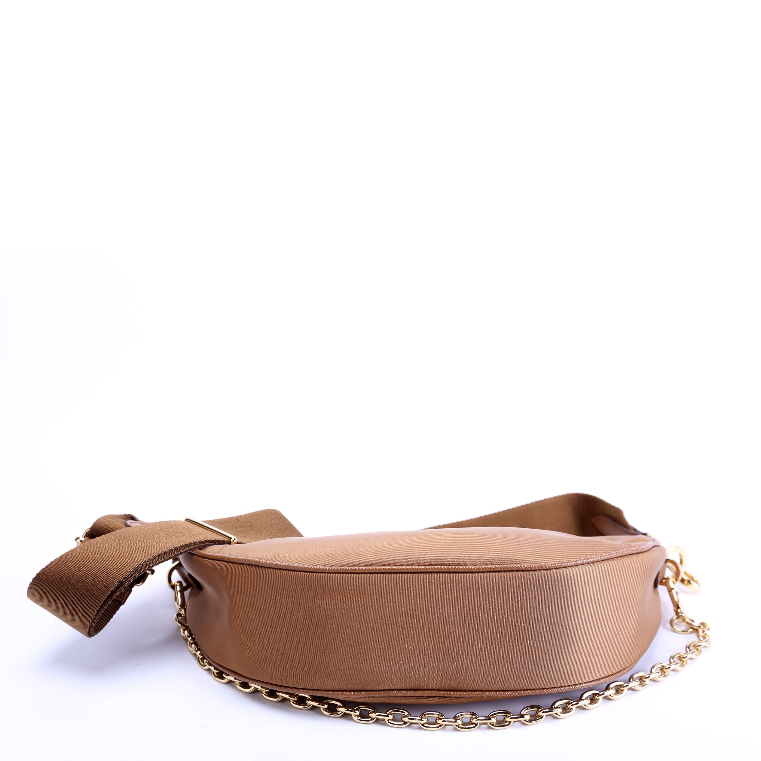 Prada 1BH222 Demi-Lune Re-Nylon Shoulder Tan