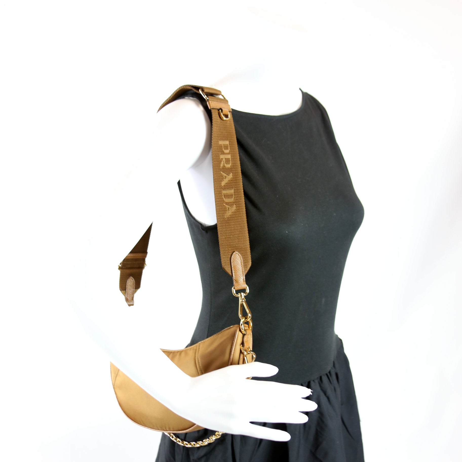 Prada 1BH222 Demi-Lune Re-Nylon Shoulder Tan