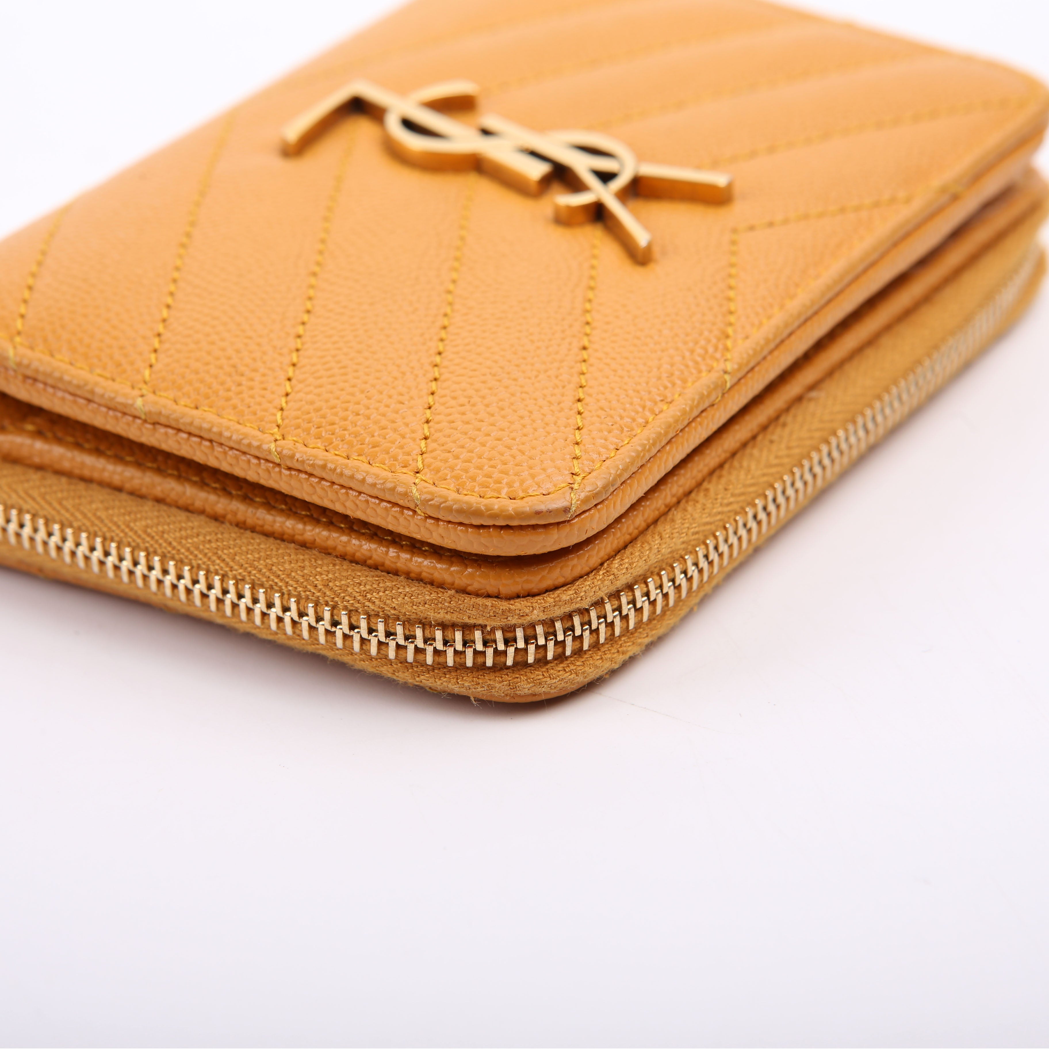 403723 Cassandre Grain De Poudre Compact Zip Around Wallet Yellow