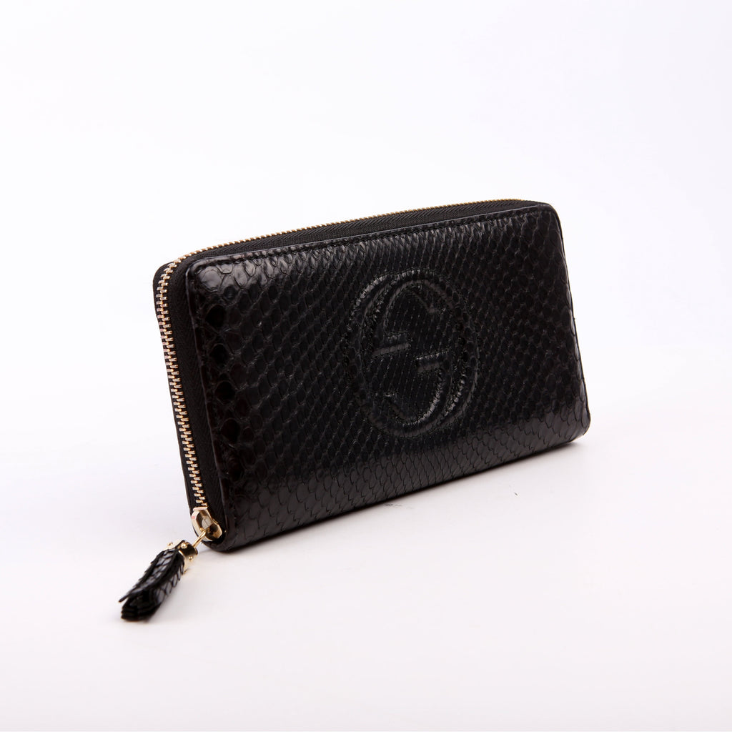 Gucci 308004 Soho Python Zippy Wallet Black