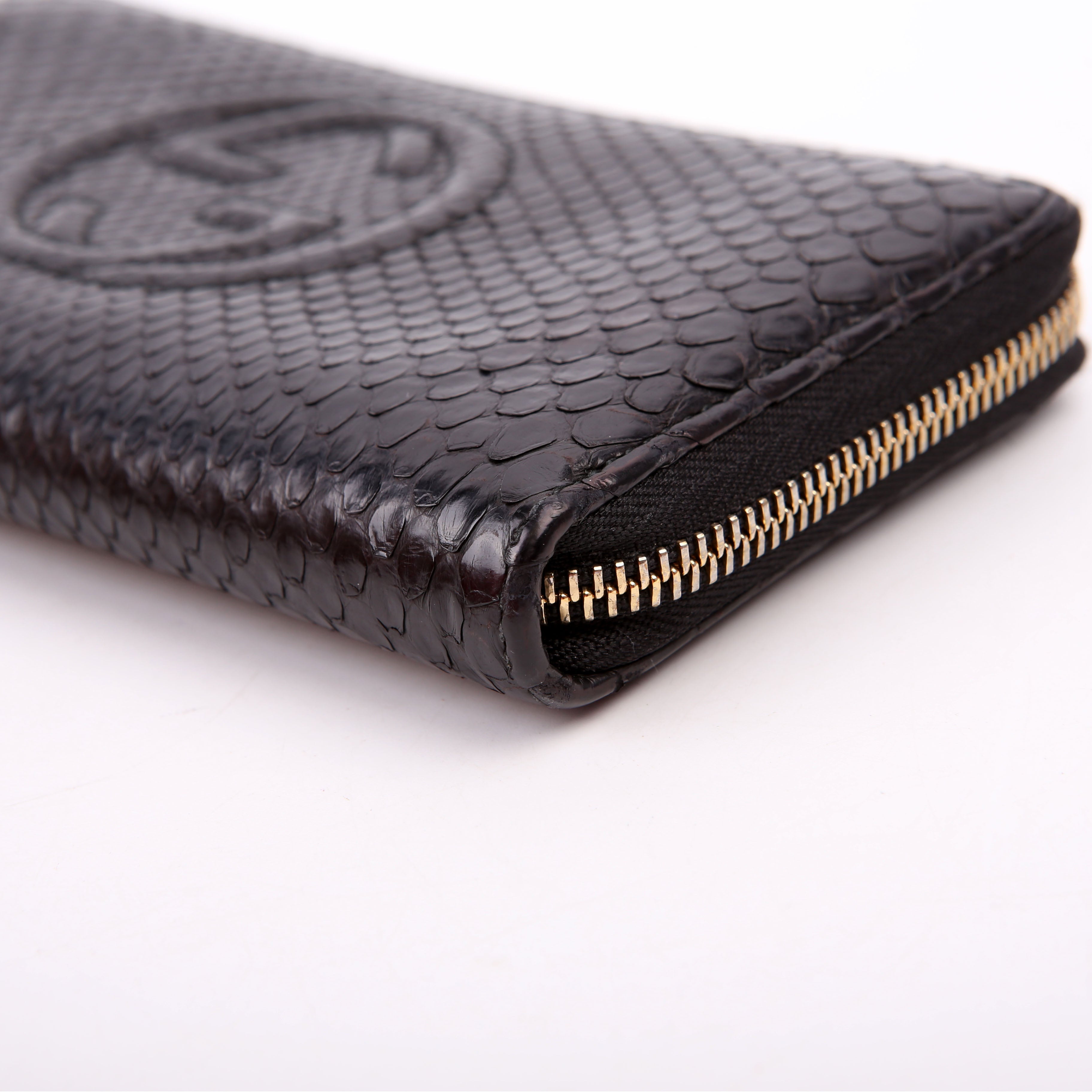 Gucci 308004 Soho Python Zippy Wallet Black