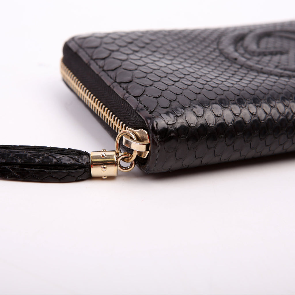 Gucci 308004 Soho Python Zippy Wallet Black