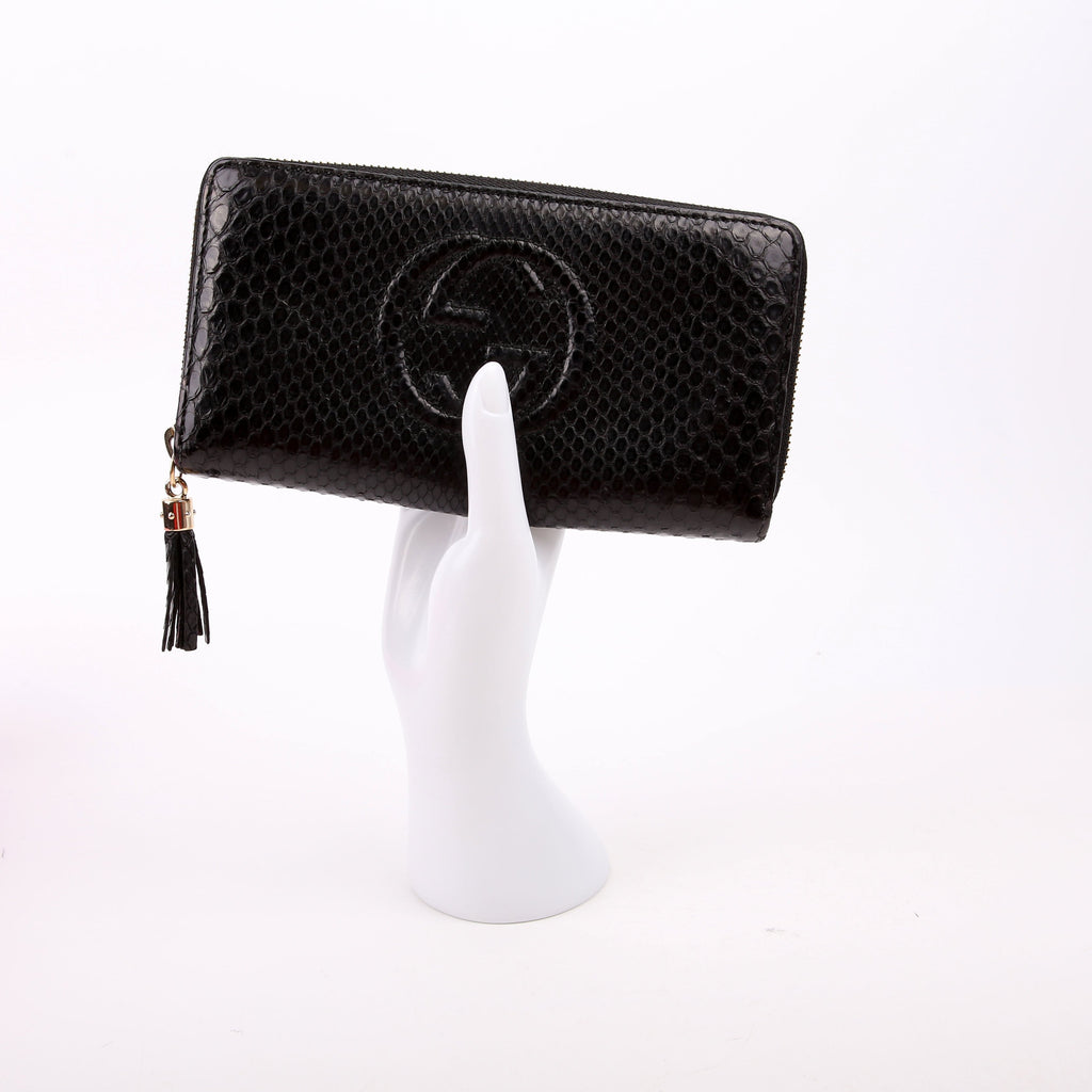 Gucci 308004 Soho Python Zippy Wallet Black