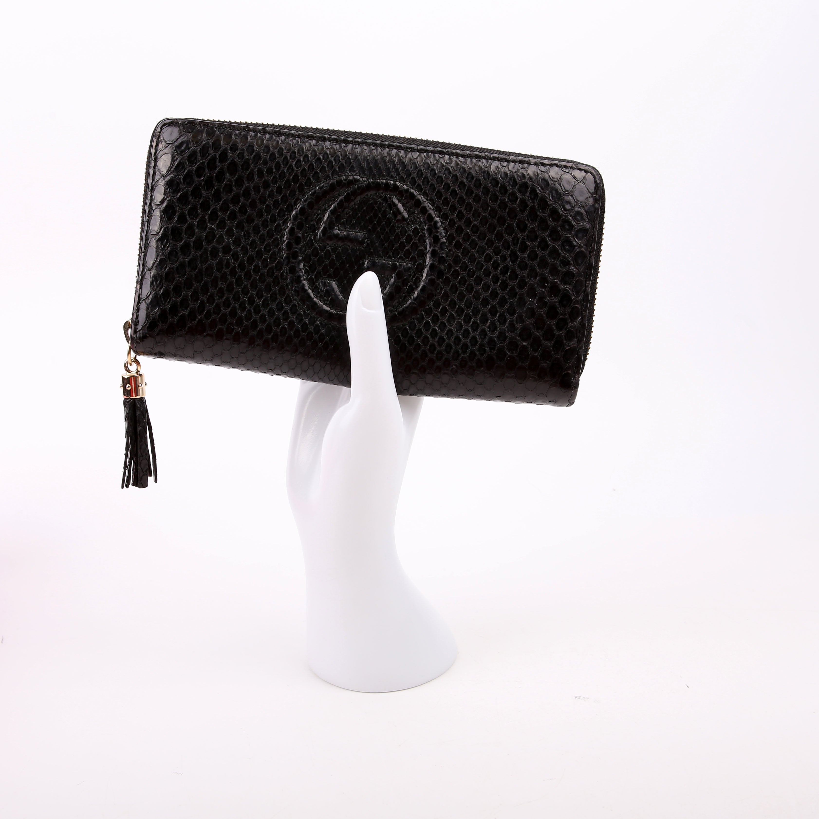 Gucci 308004 Soho Python Zippy Wallet Black