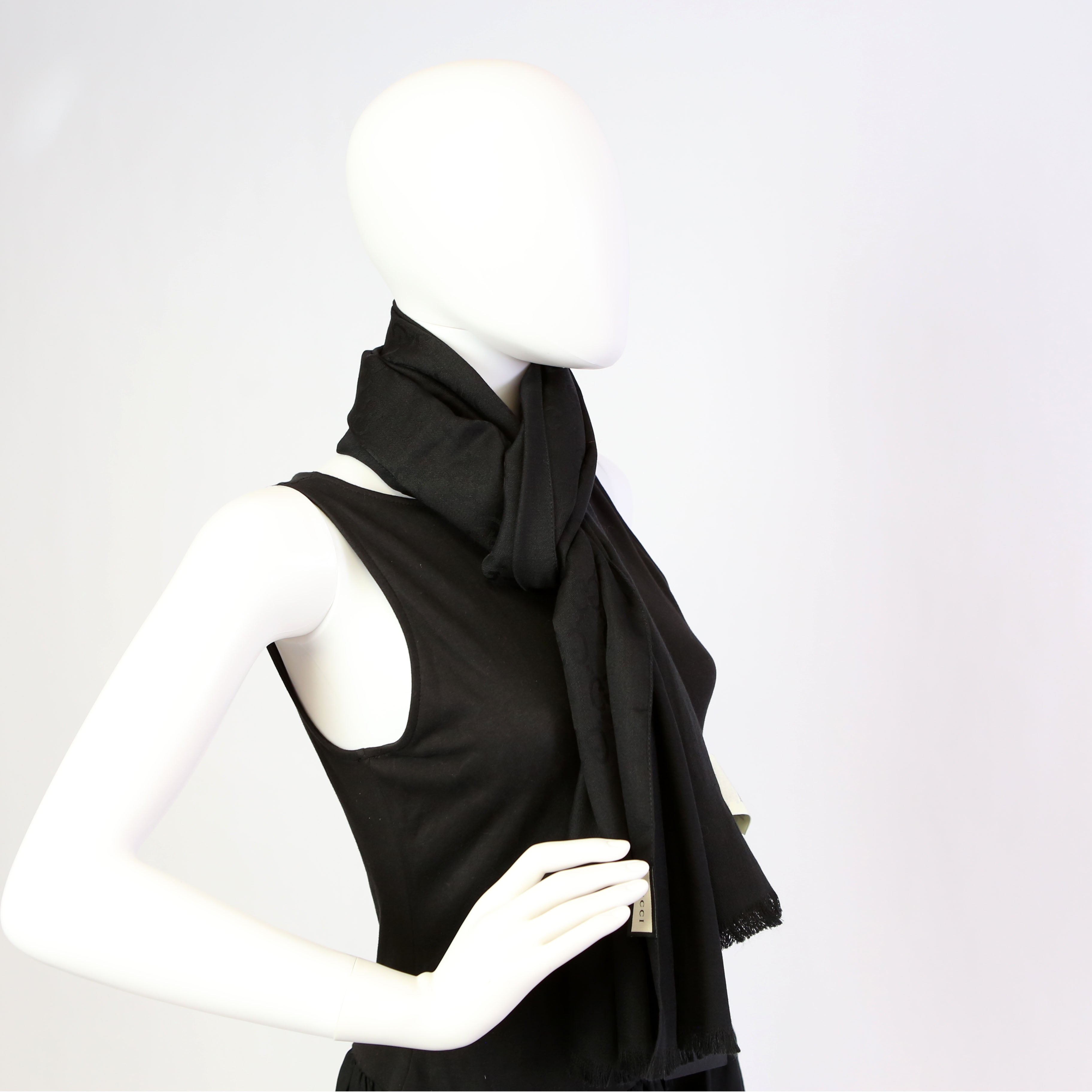 165904 GG Jacquard Knit Scarf Black