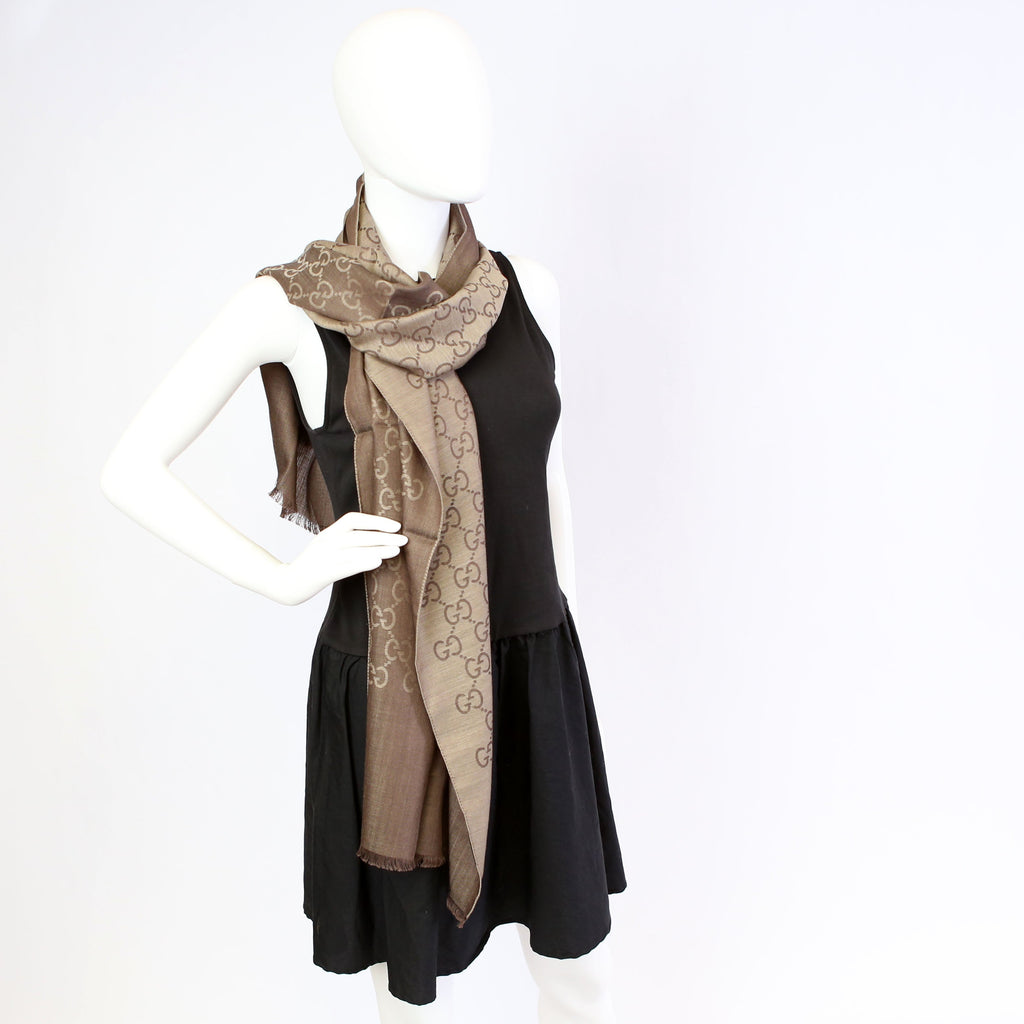 165904 GG Jacquard Knit Scarf Brown