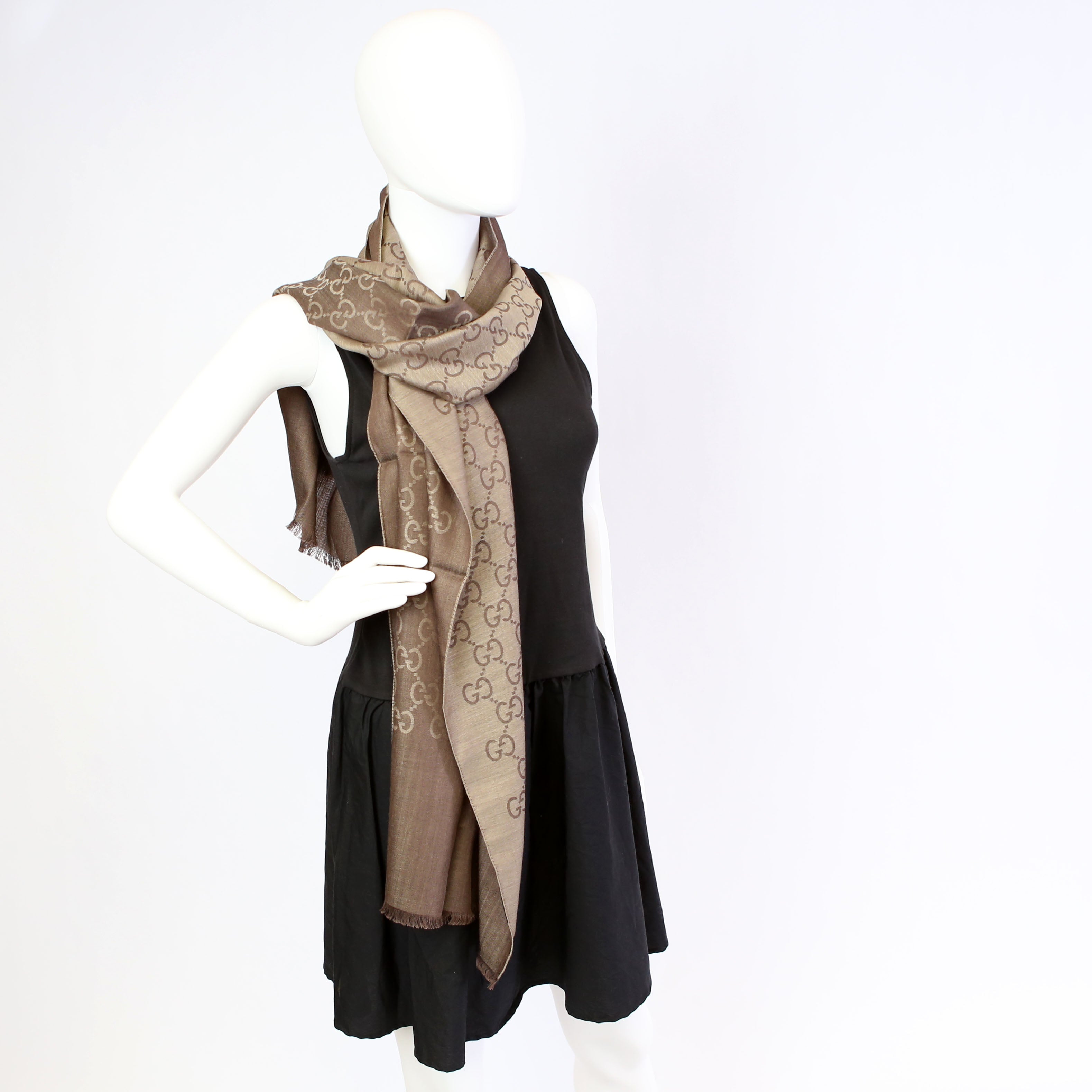 165904 GG Jacquard Knit Scarf Brown