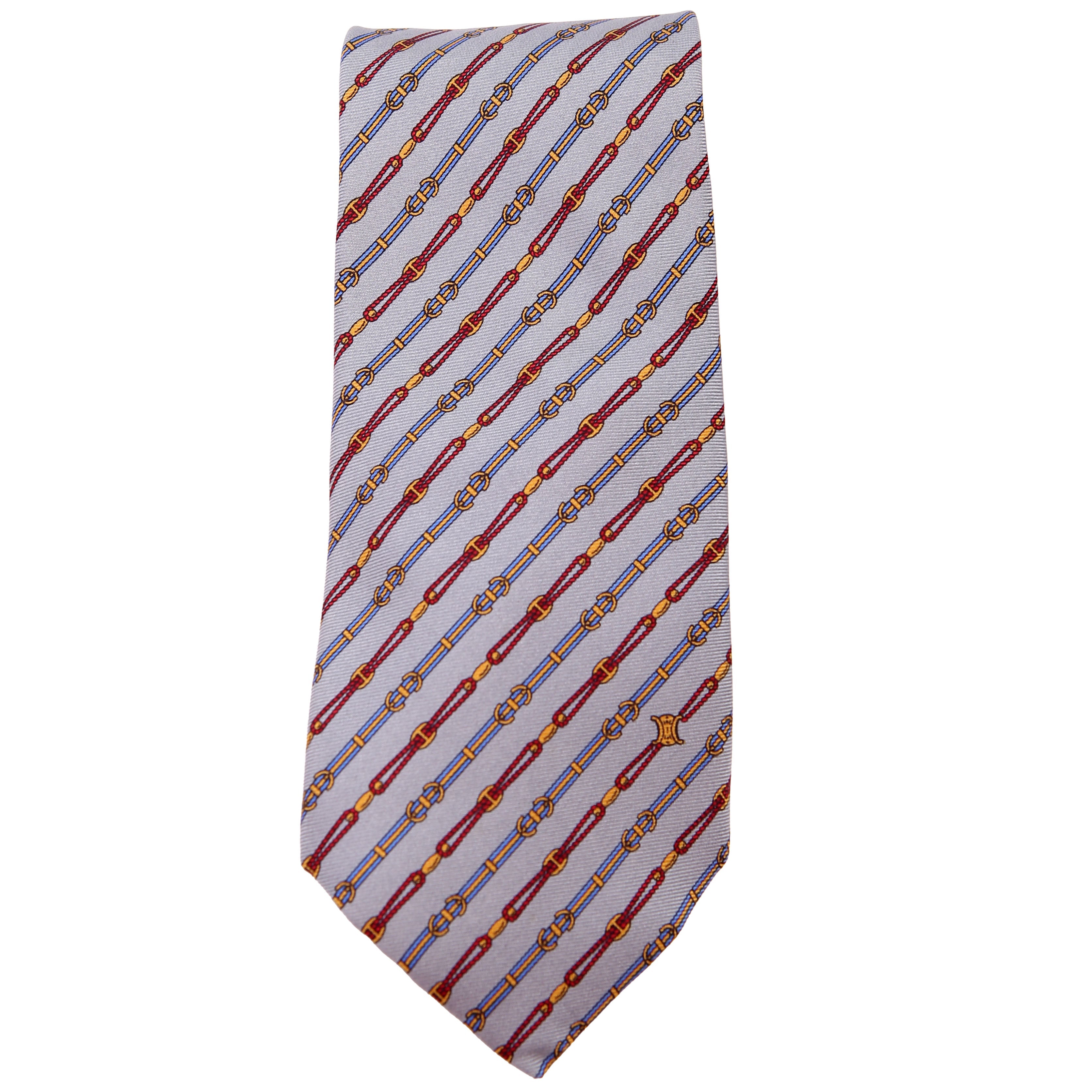 Vintage Triomphe Stripe Silk Tie Grey