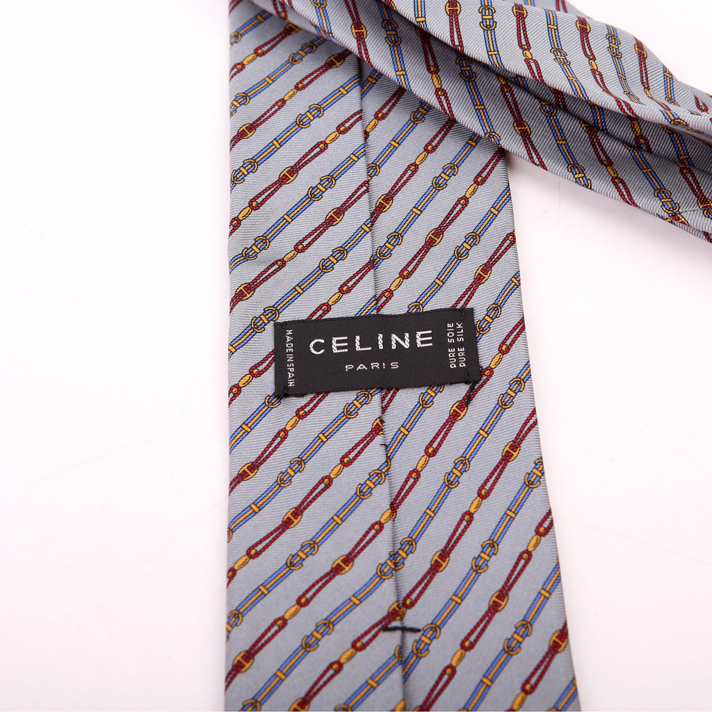 Vintage Triomphe Stripe Silk Tie Grey