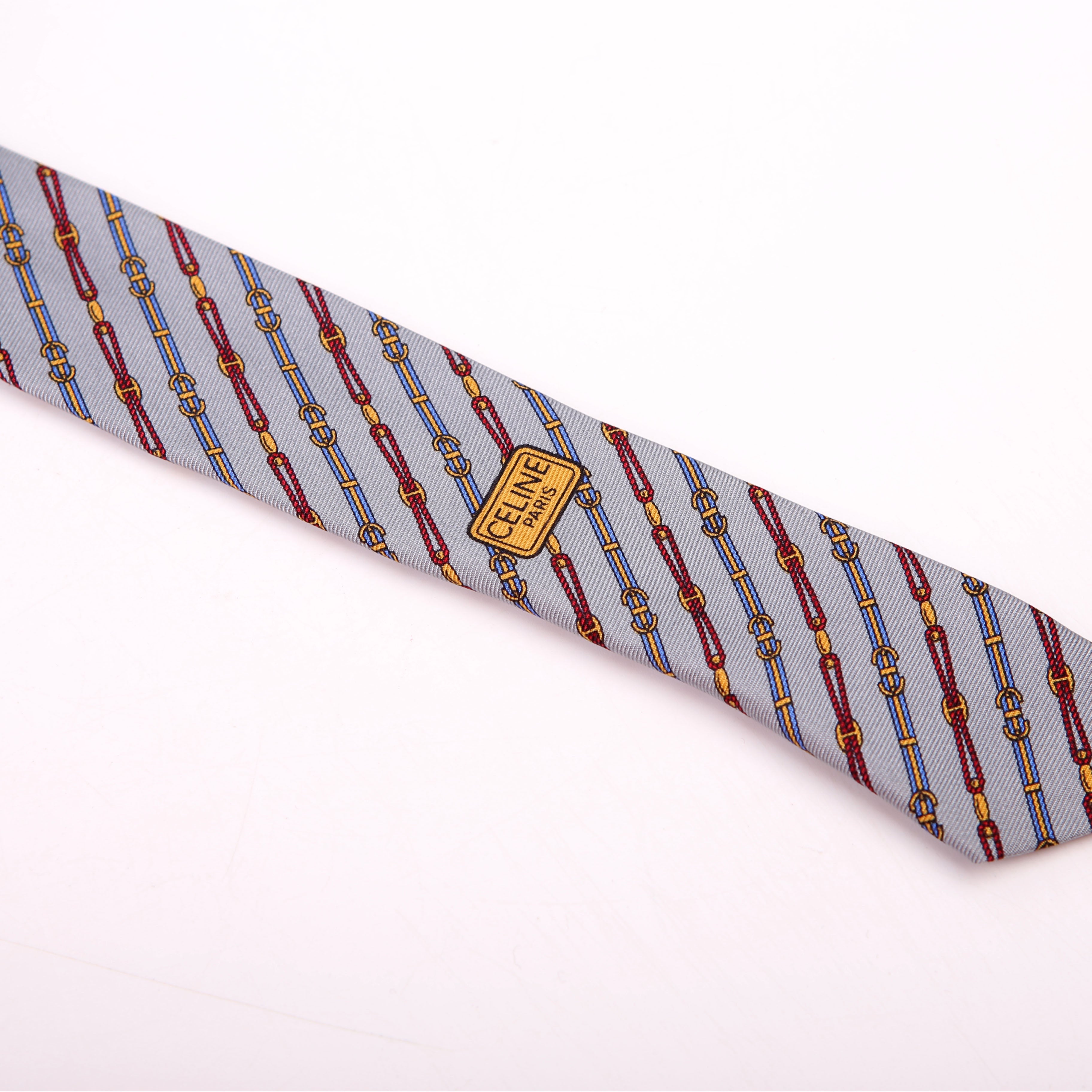 Vintage Triomphe Stripe Silk Tie Grey