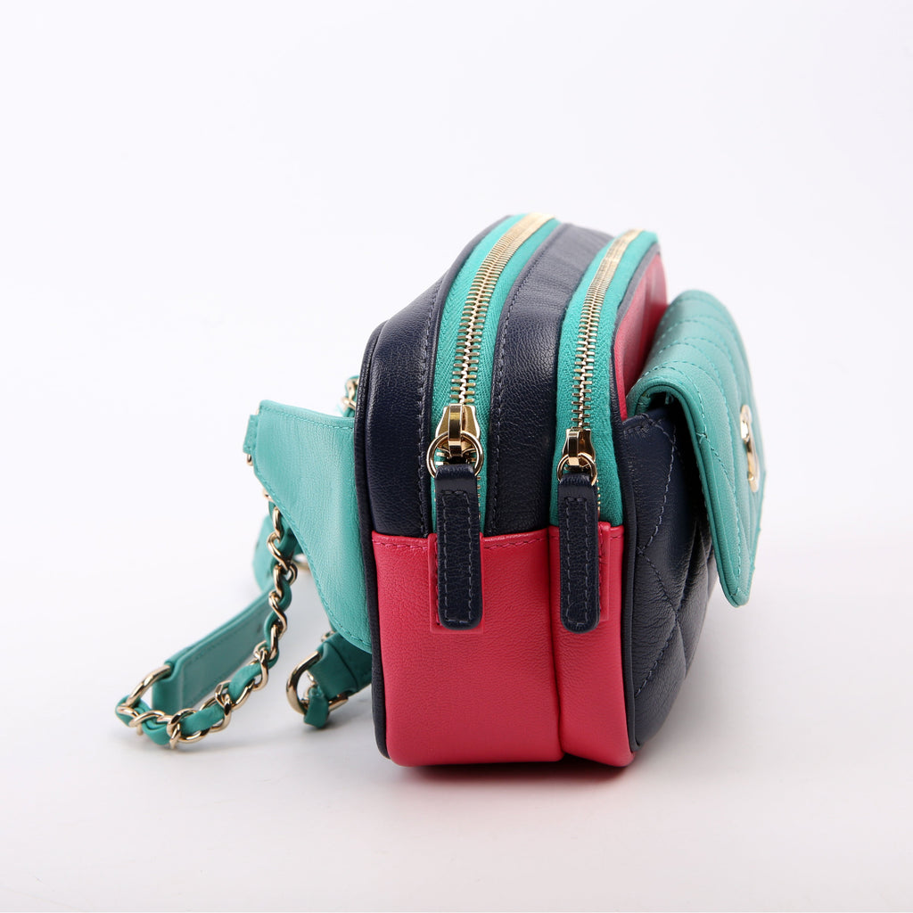 Tri-color In & Out Waist Bag Quilted Goatskin 29M