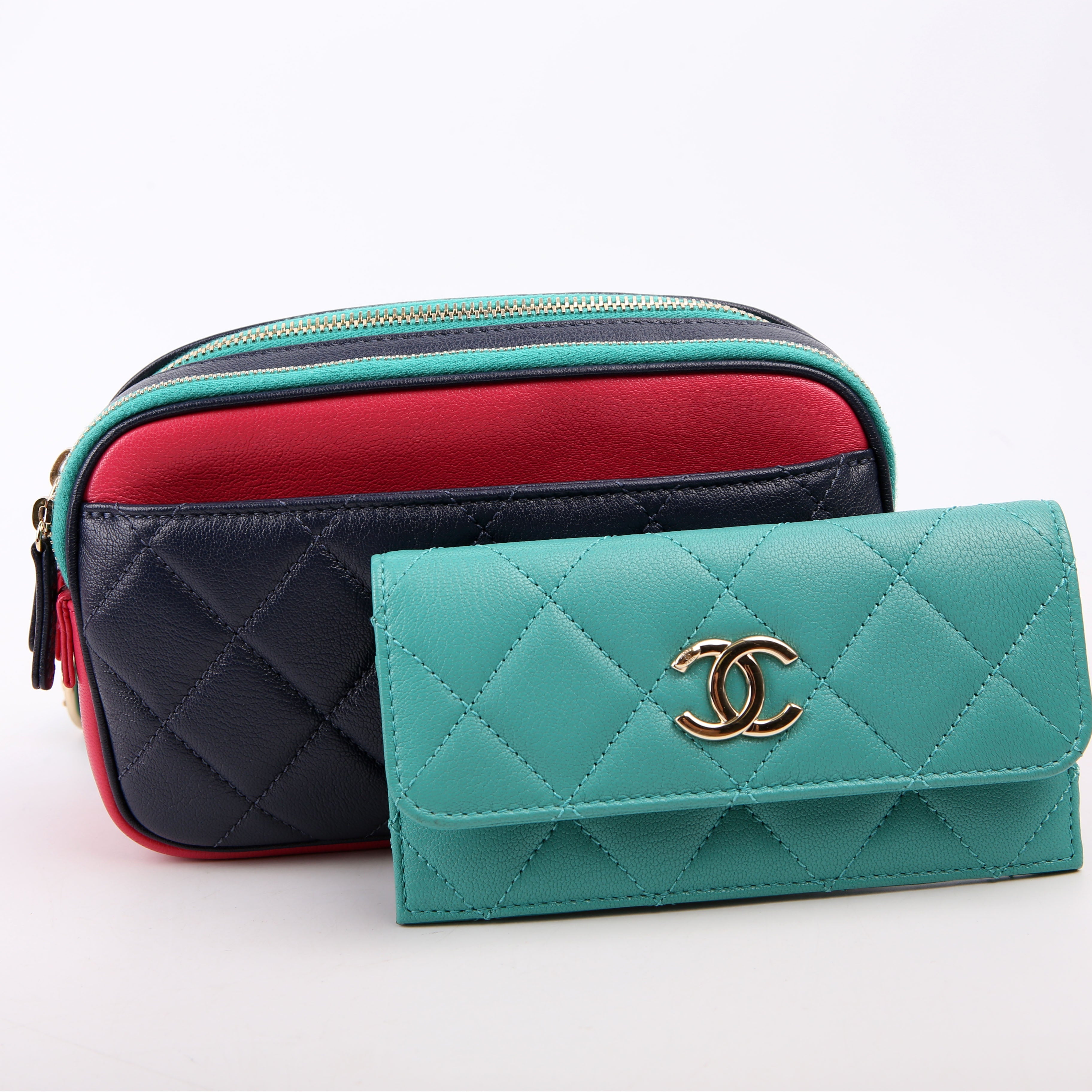Tri-color In & Out Waist Bag Quilted Goatskin 29M