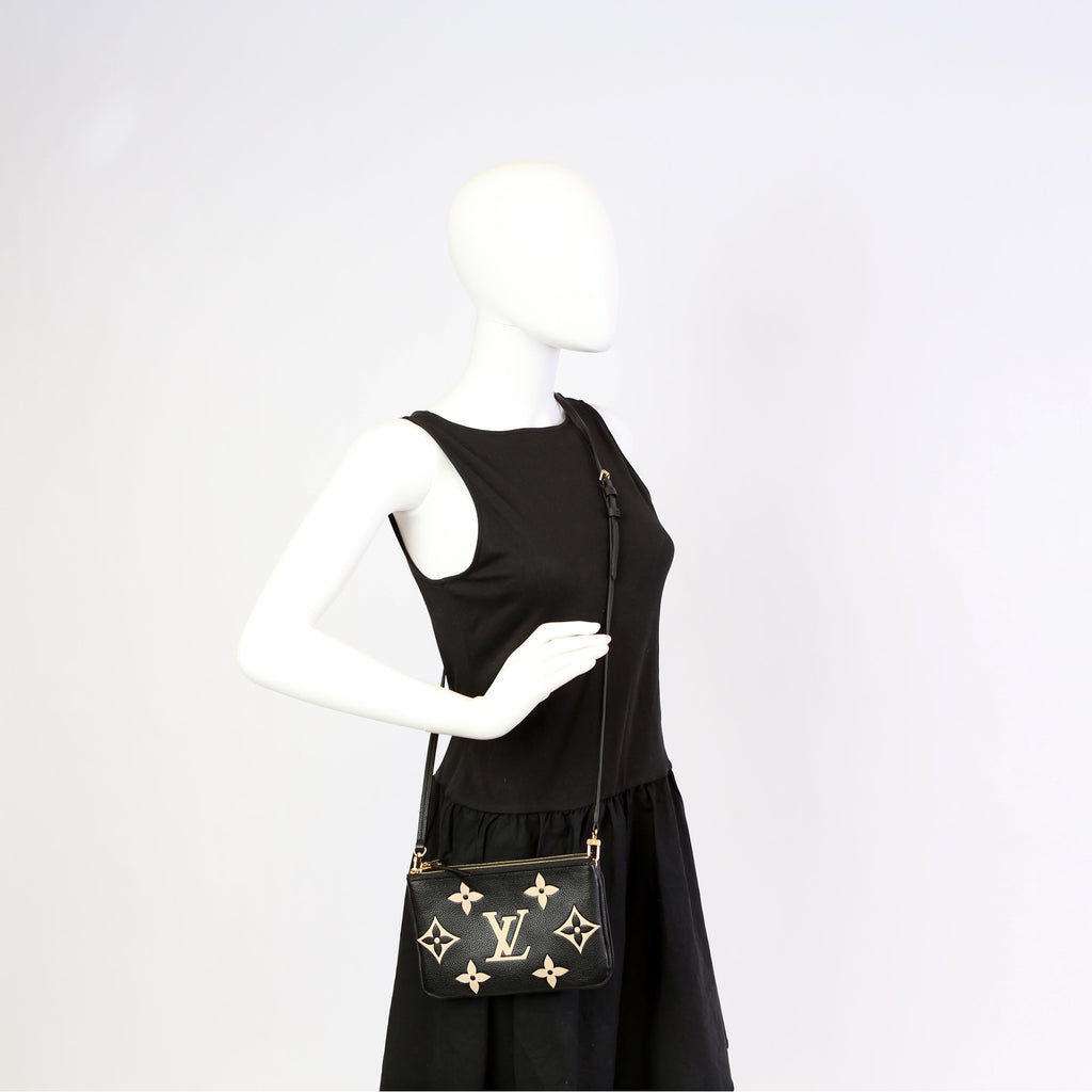 Double Zip Pochette Bicolor Empreinte Black