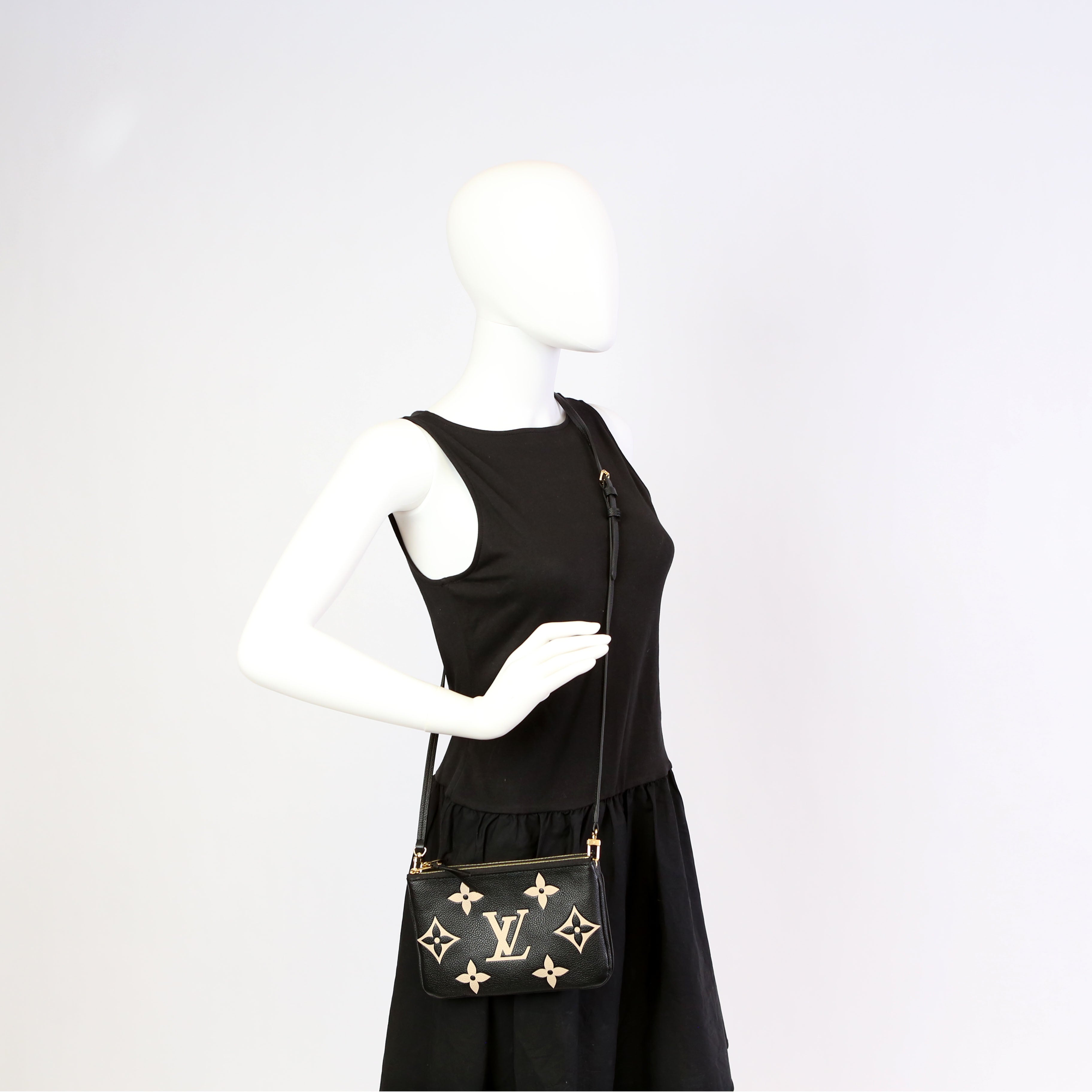 Double Zip Pochette Bicolor Empreinte Black