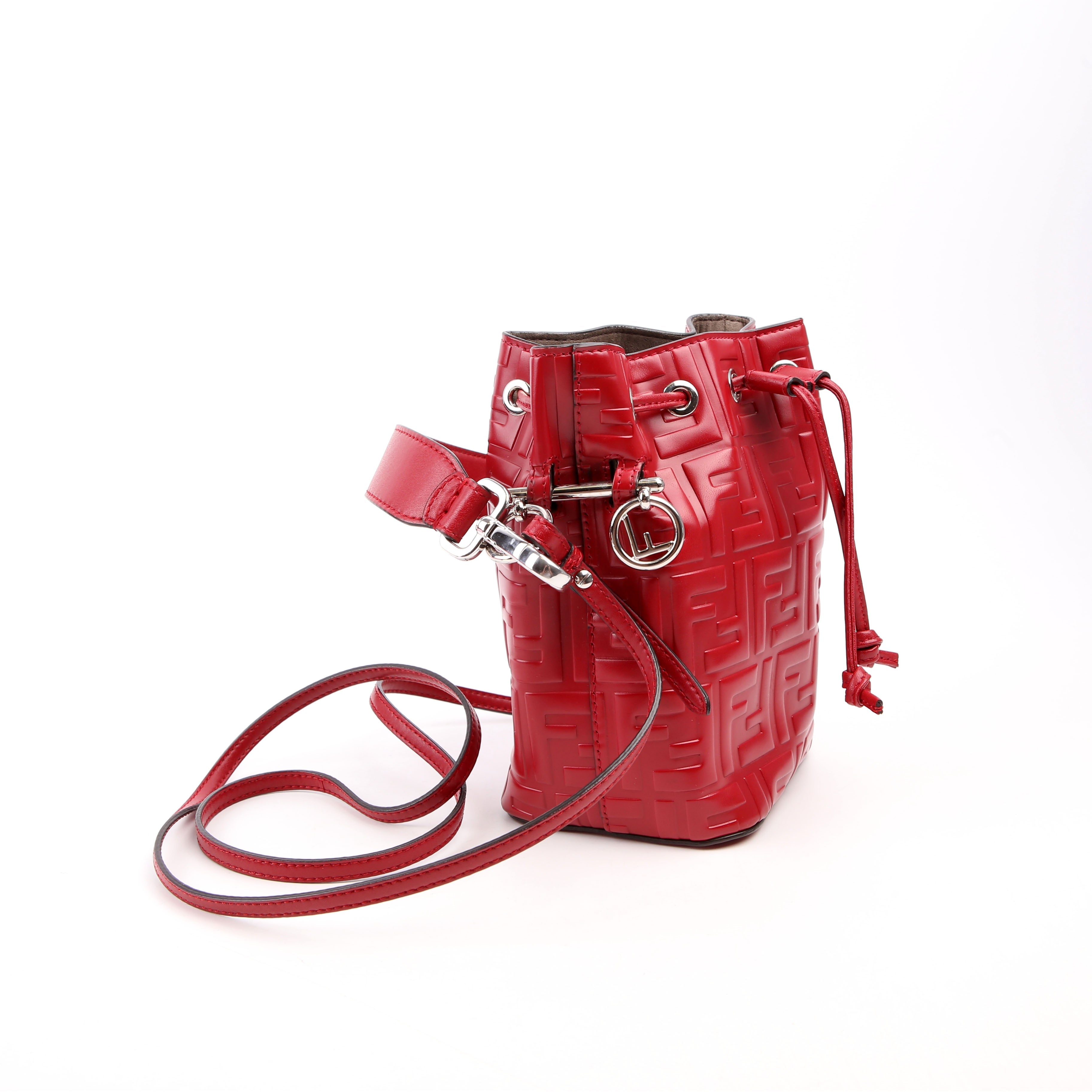 Fendi 8BS010 Mon Tresor Mini Bucket Leather FF Red