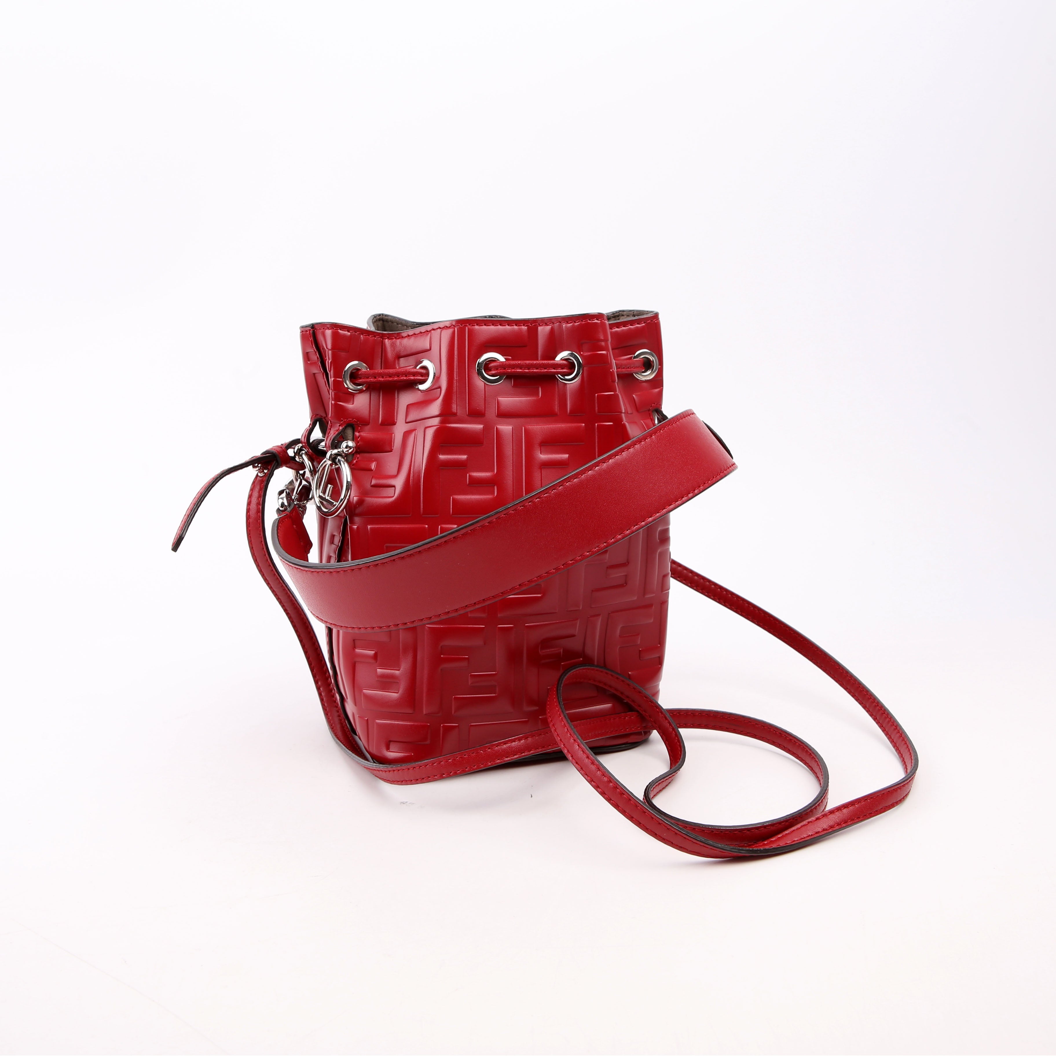 Fendi 8BS010 Mon Tresor Mini Bucket Leather FF Red