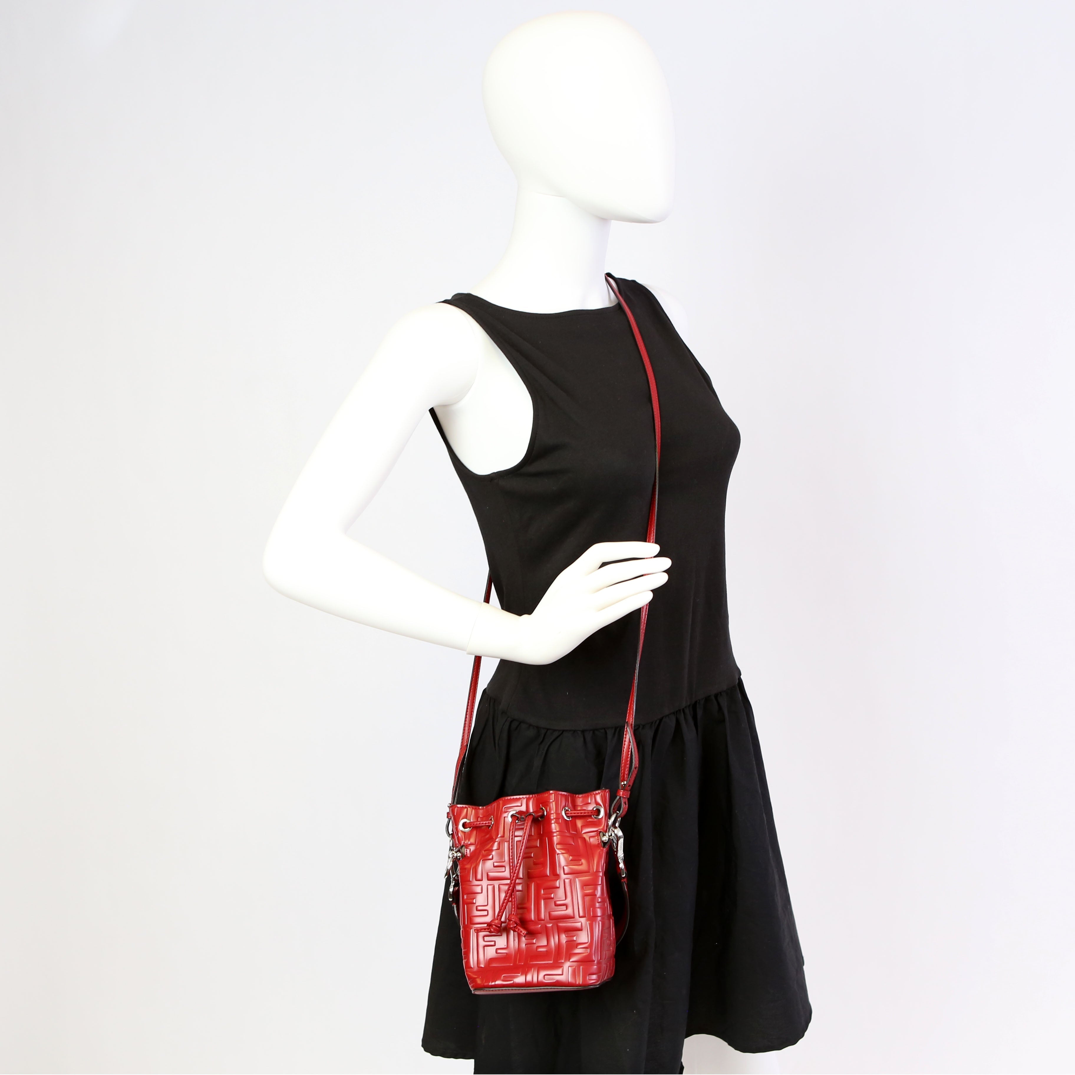 Fendi 8BS010 Mon Tresor Mini Bucket Leather FF Red