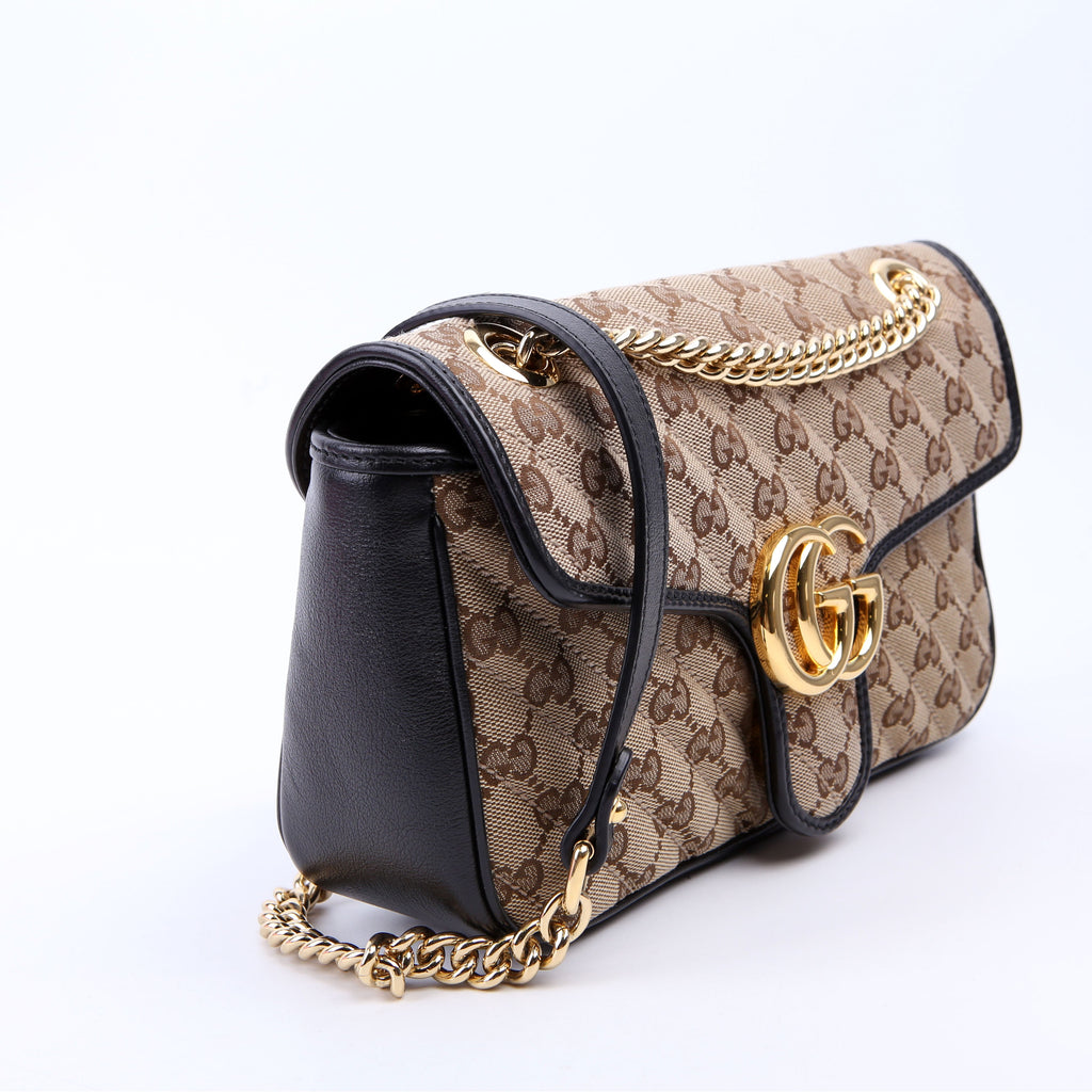 Gucci 443497 Marmont GG Canvas Shoulder Small Flap Black