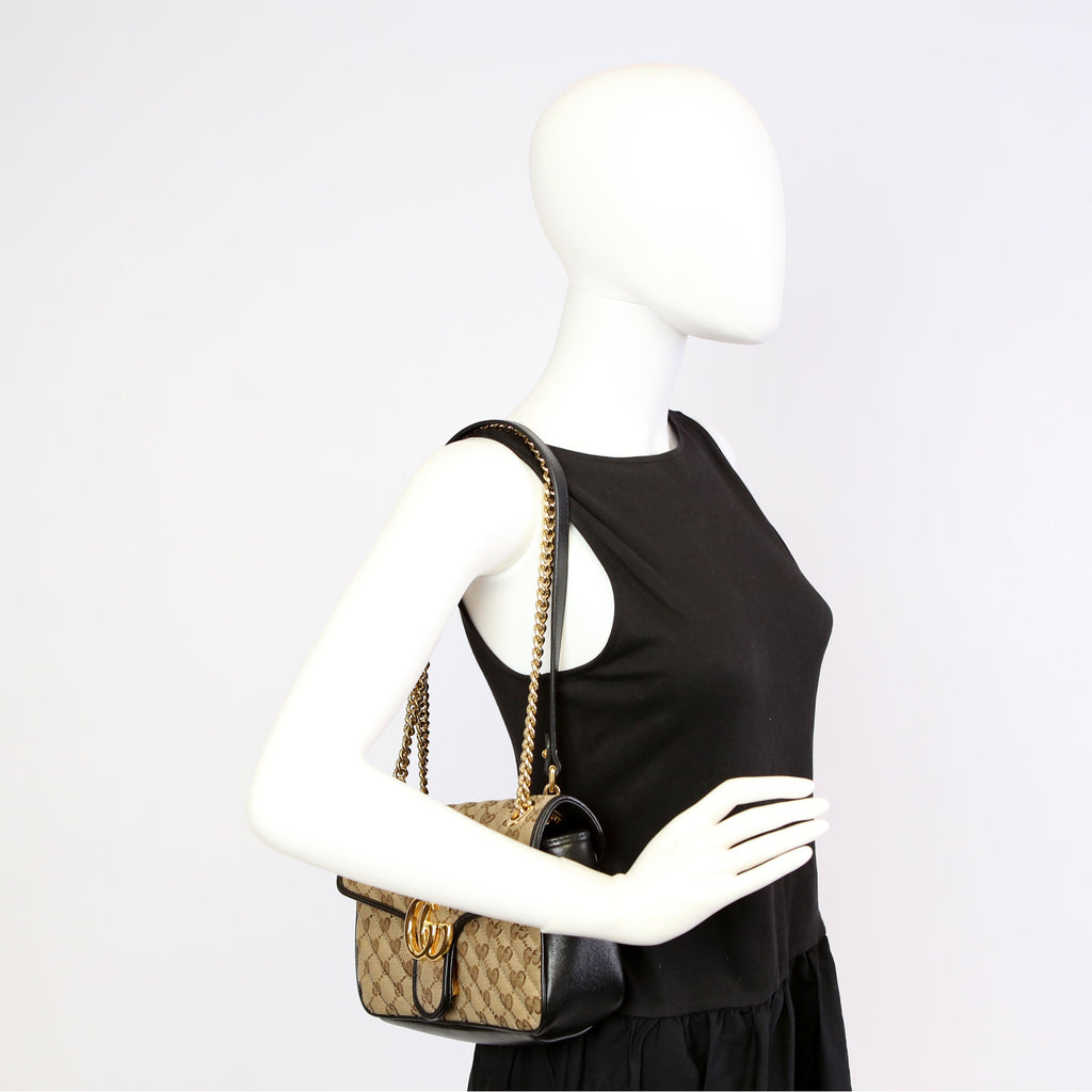 Gucci 443497 Marmont GG Canvas Shoulder Small Flap Black