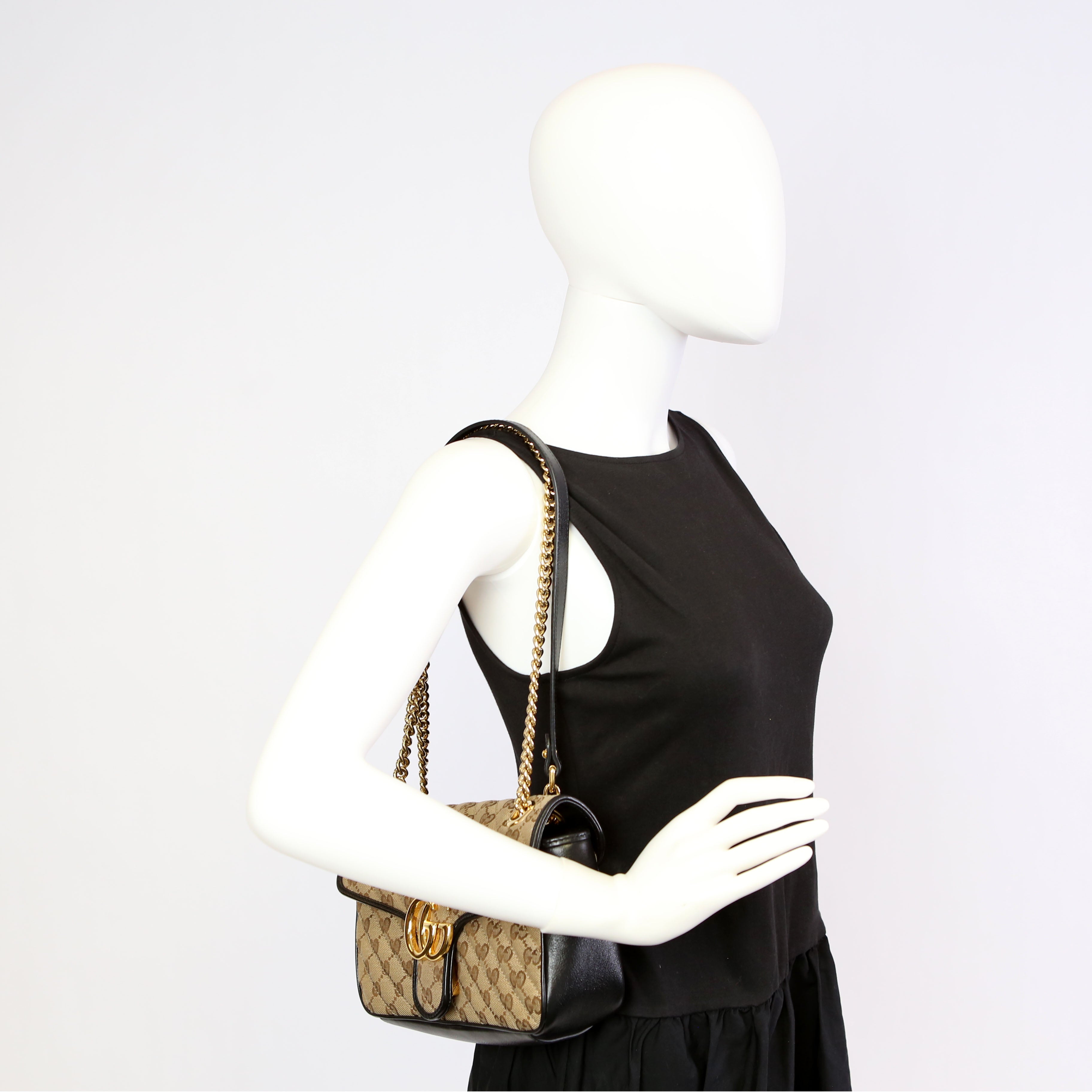 Gucci 443497 Marmont GG Canvas Shoulder Small Flap Black
