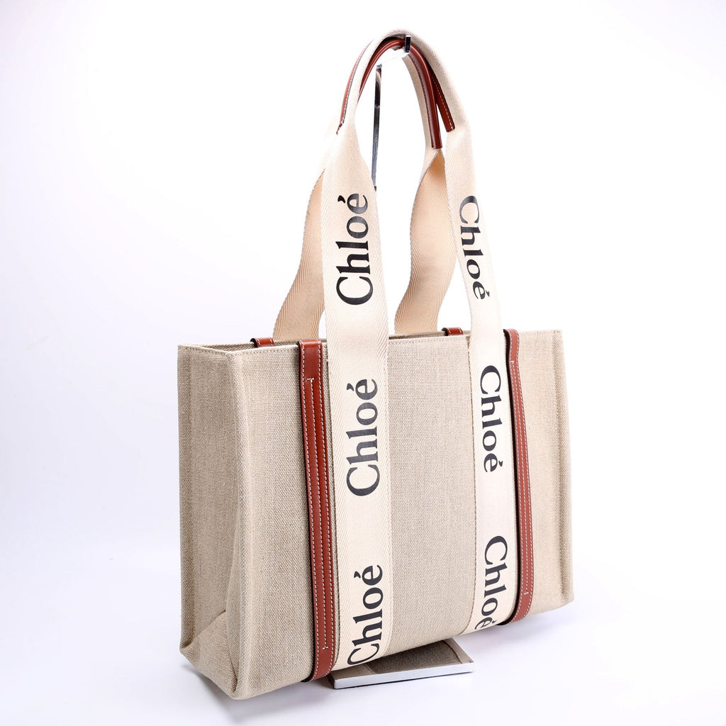 Woody Ribbon Tote Medium Beige/Brown
