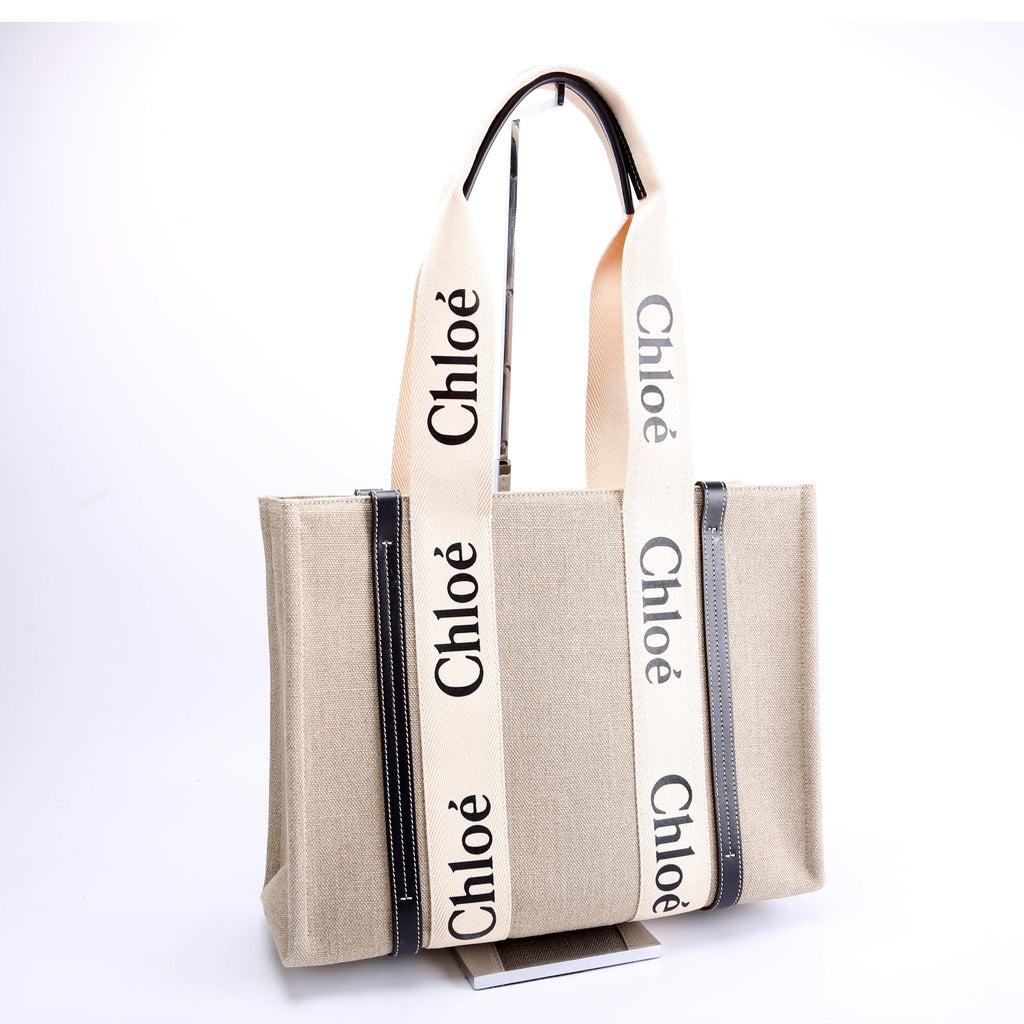 Woody Ribbon Tote Medium Black/Beige
