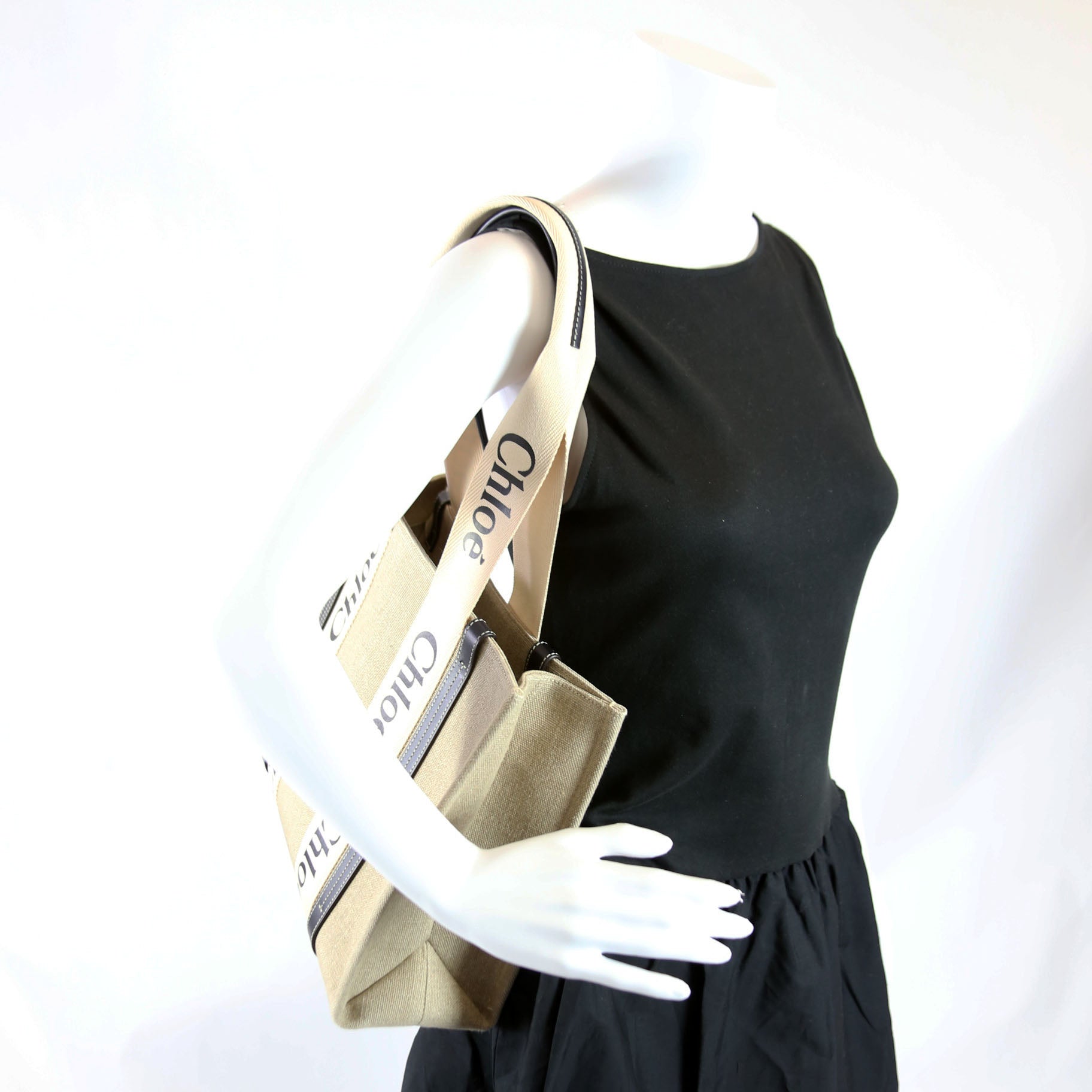 Woody Ribbon Tote Medium Black/Beige
