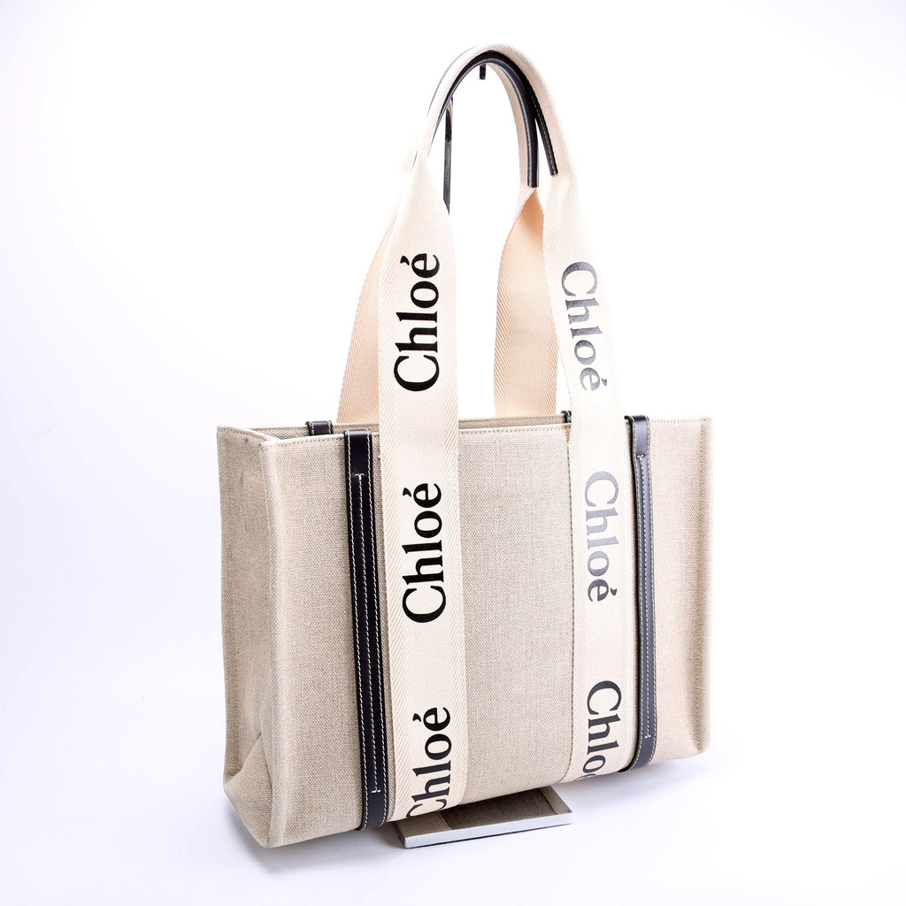 Woody Ribbon Tote Medium Black/Beige