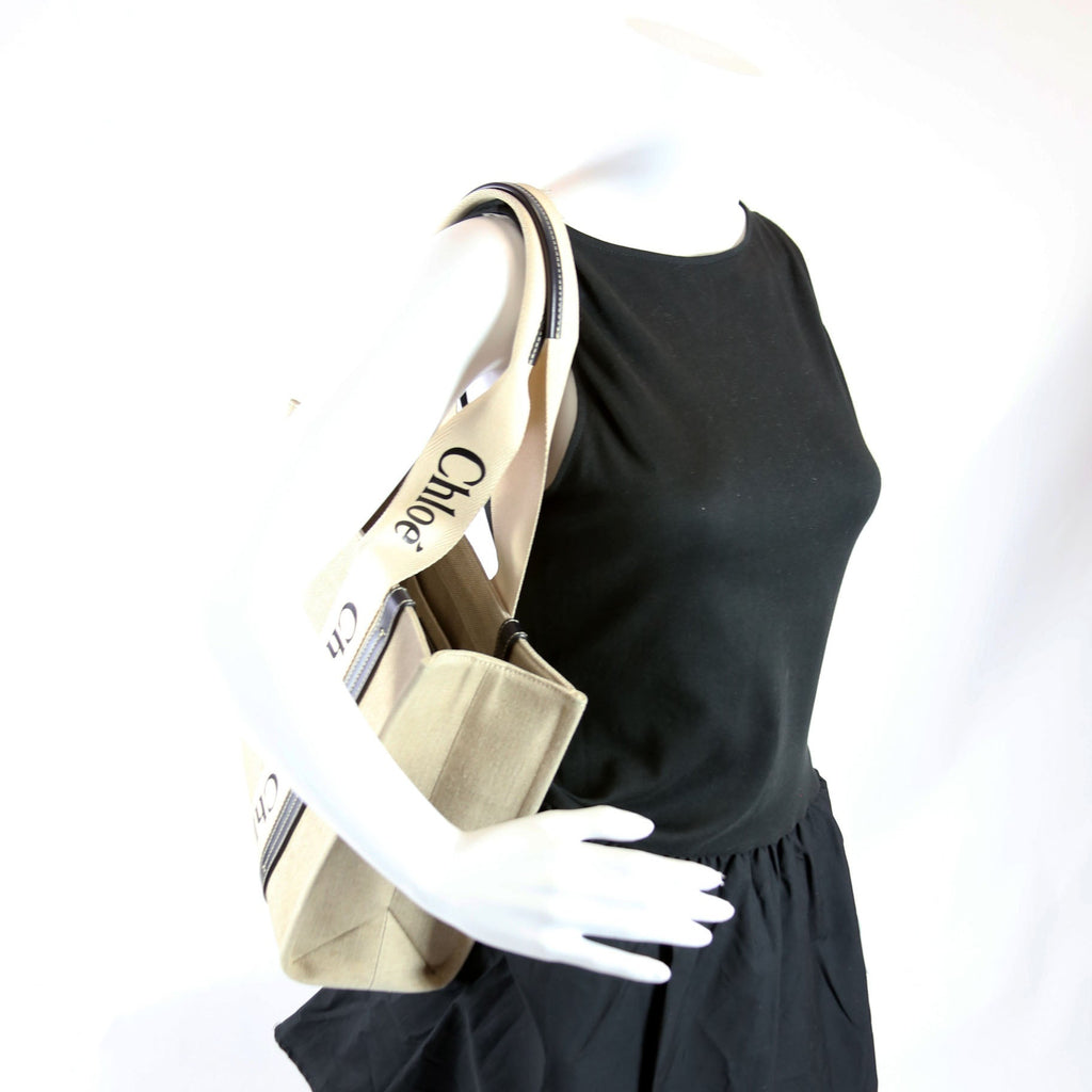 Woody Ribbon Tote Medium Black/Beige