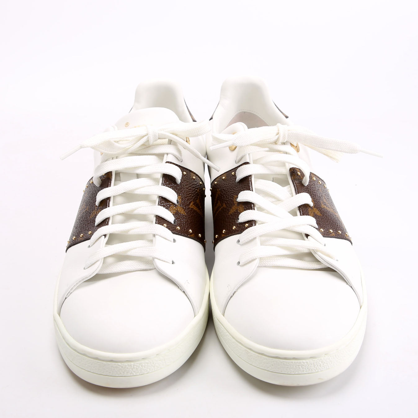 Frontrow Monogram Leather Sneakers Size 40 White and Brown