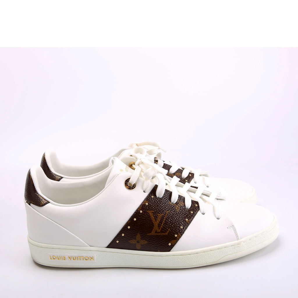 Frontrow Monogram Leather Sneakers Size 40 White and Brown