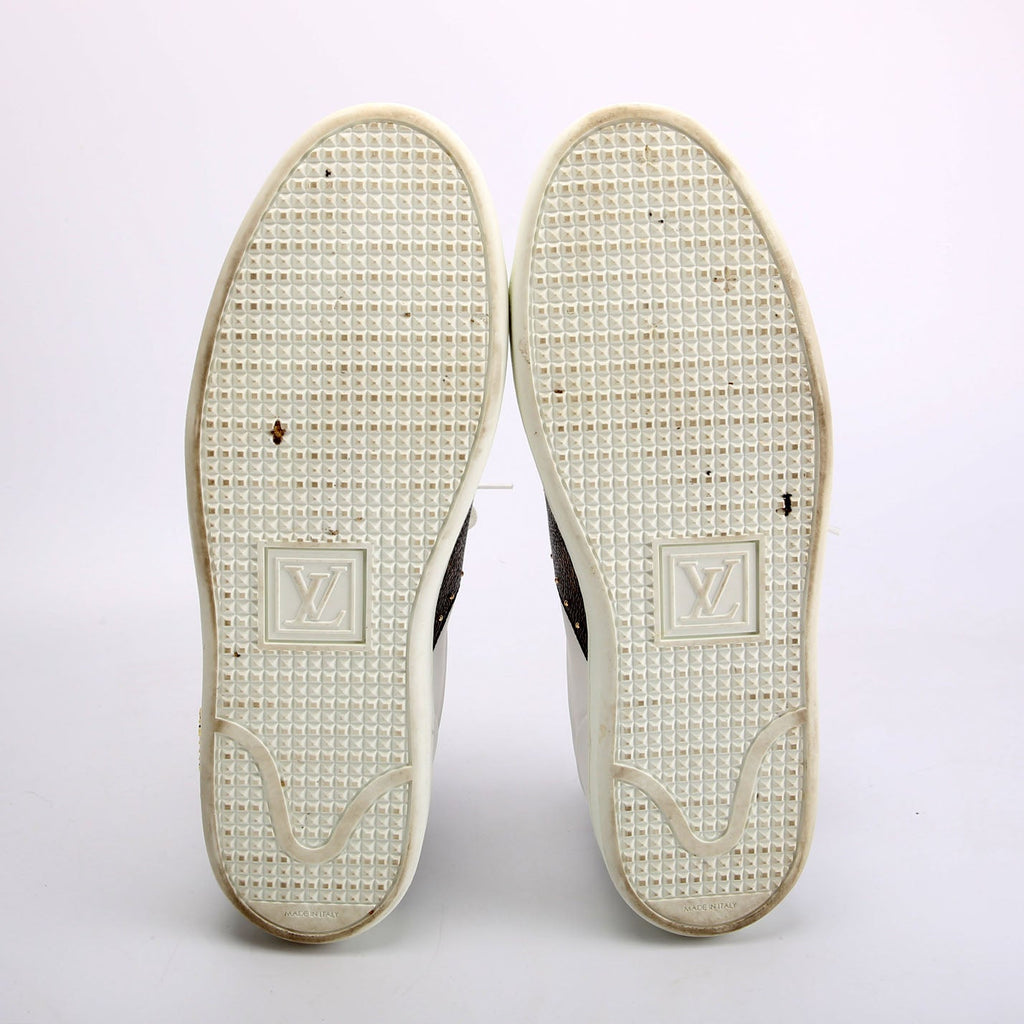 Frontrow Monogram Leather Sneakers Size 40 White and Brown