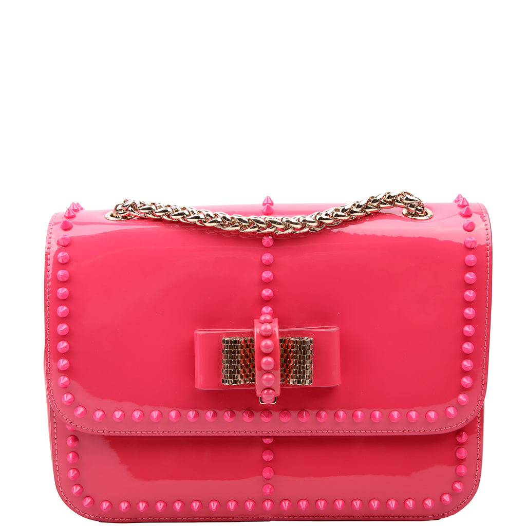 Sweet Charity Spikes Patent Leather Shoulder Bag Pink