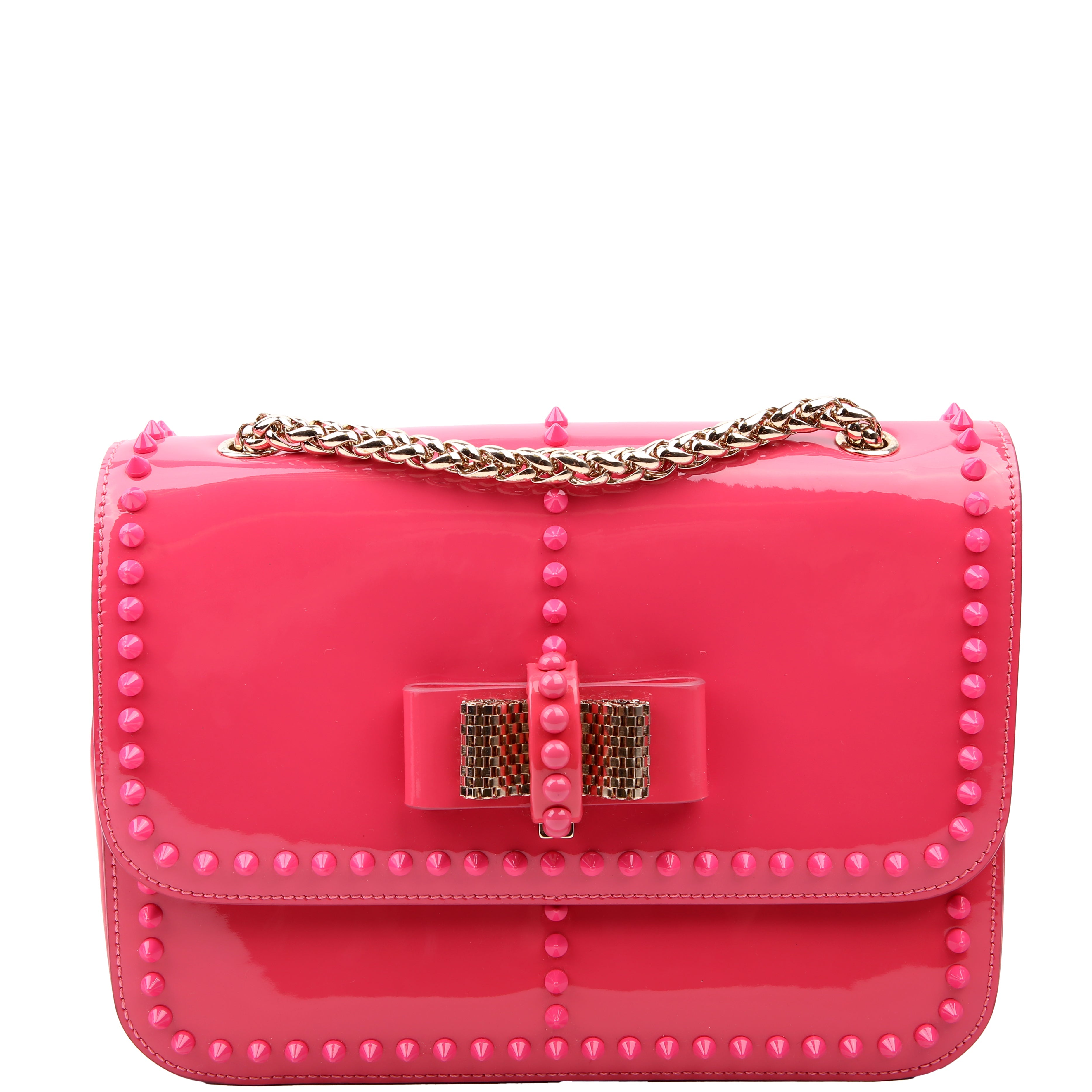 Sweet Charity Spikes Patent Leather Shoulder Bag Pink